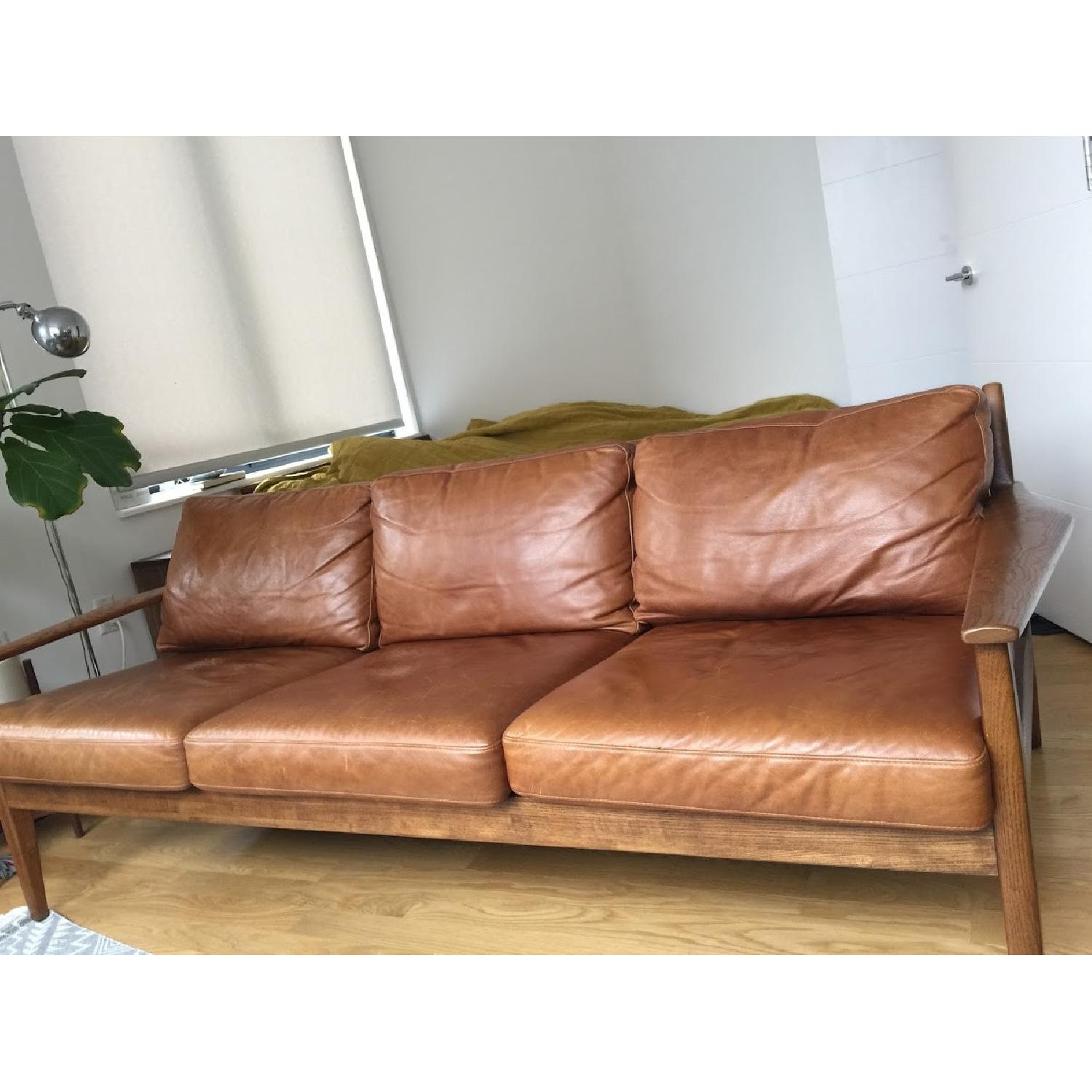 West Elm Mathias Mid-Century Wood Frame Leather Sofa - image-6