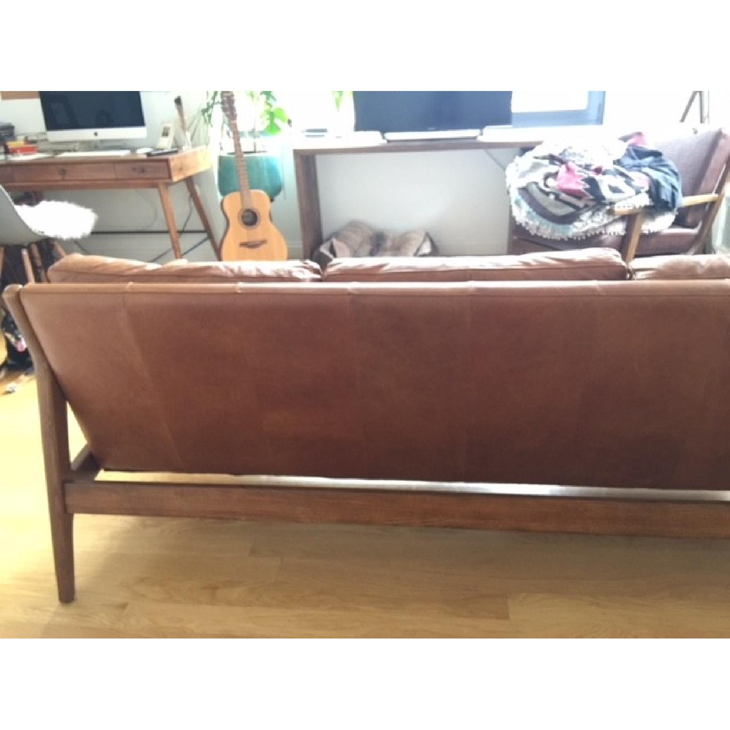 West Elm Mathias Mid-Century Wood Frame Leather Sofa - image-8