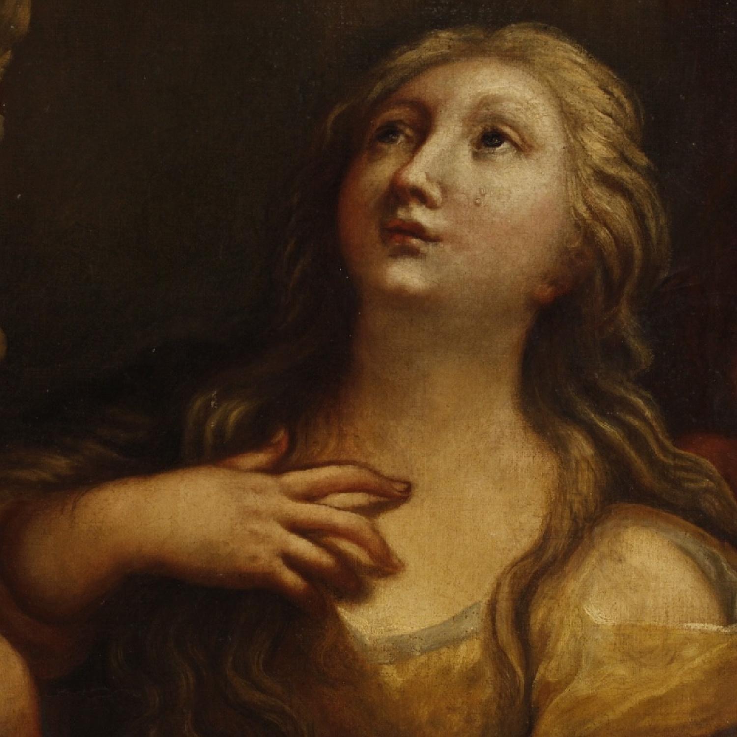 18th Century Oil Canvas Italian Religious Painting Magdalene - image-2