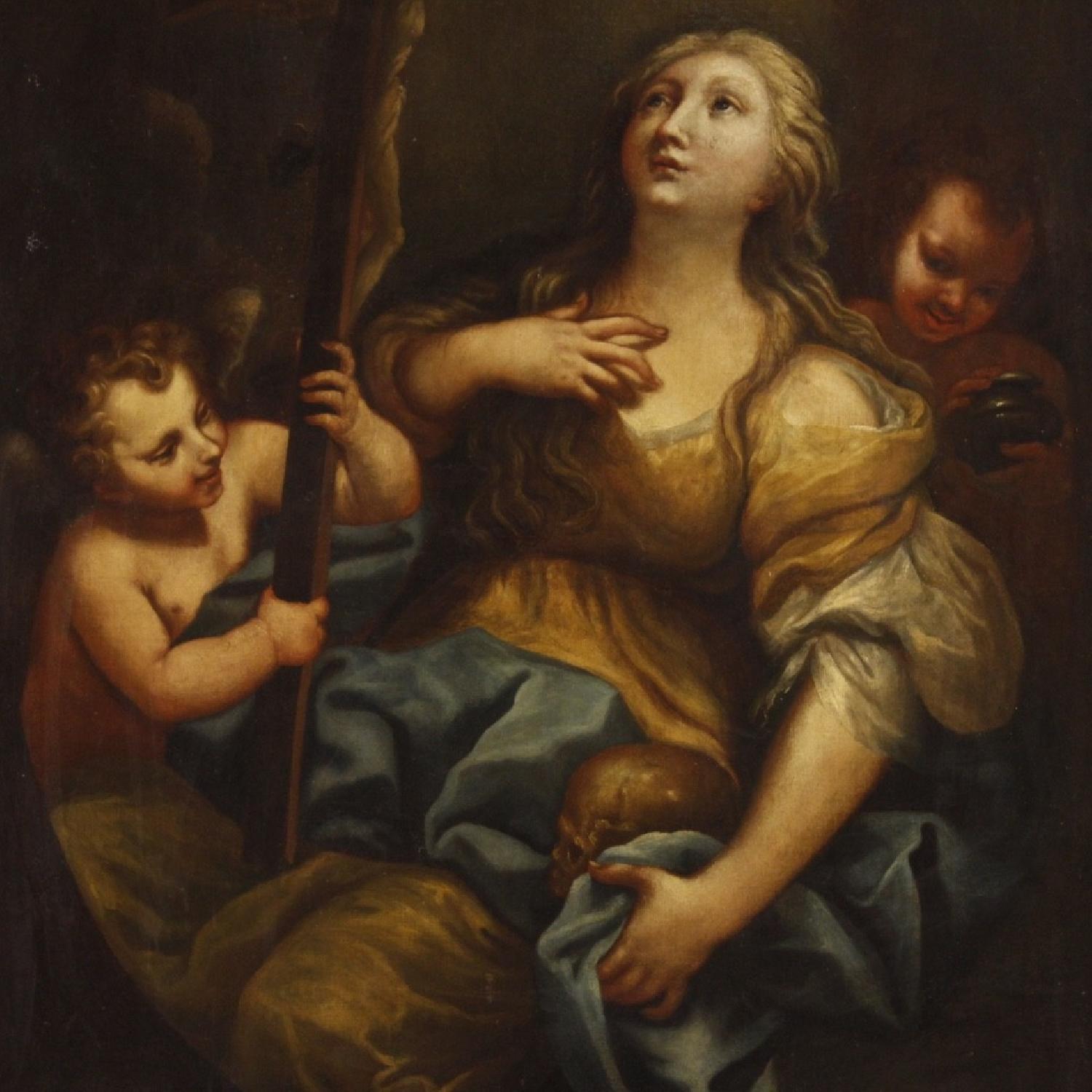 18th Century Oil Canvas Italian Religious Painting Magdalene - image-3