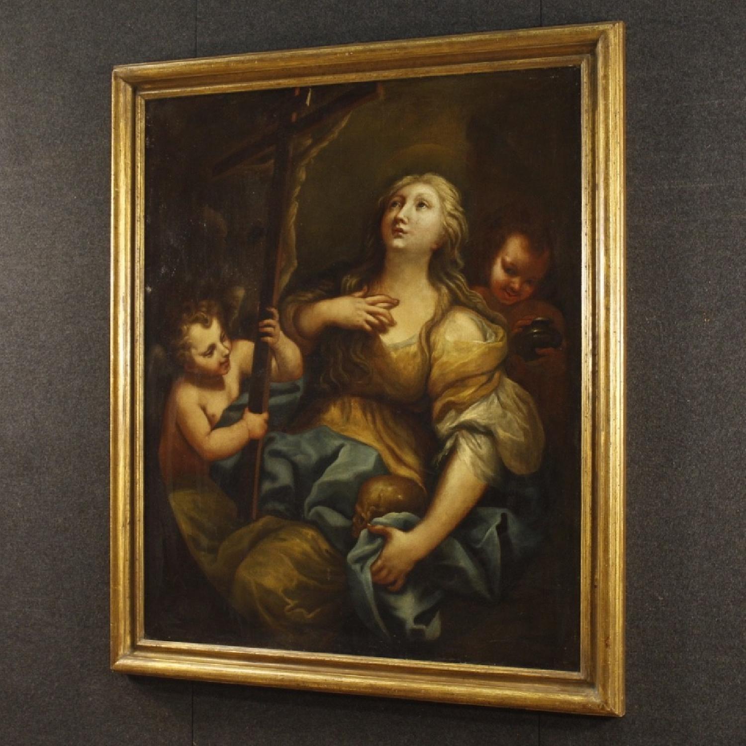 18th Century Oil Canvas Italian Religious Painting Magdalene - image-12