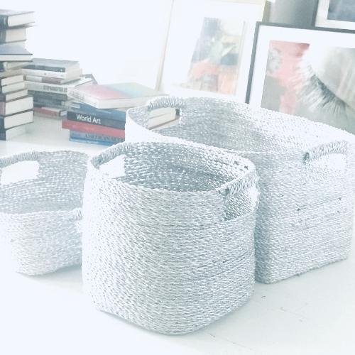 Used West Elm Metallic Woven Baskets for sale on AptDeco