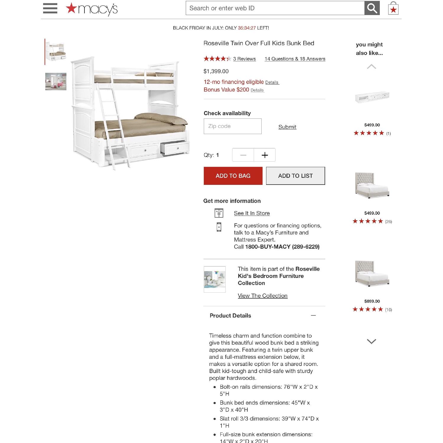 Macy's Roseville Twin Over Full Bunk Bed - image-2