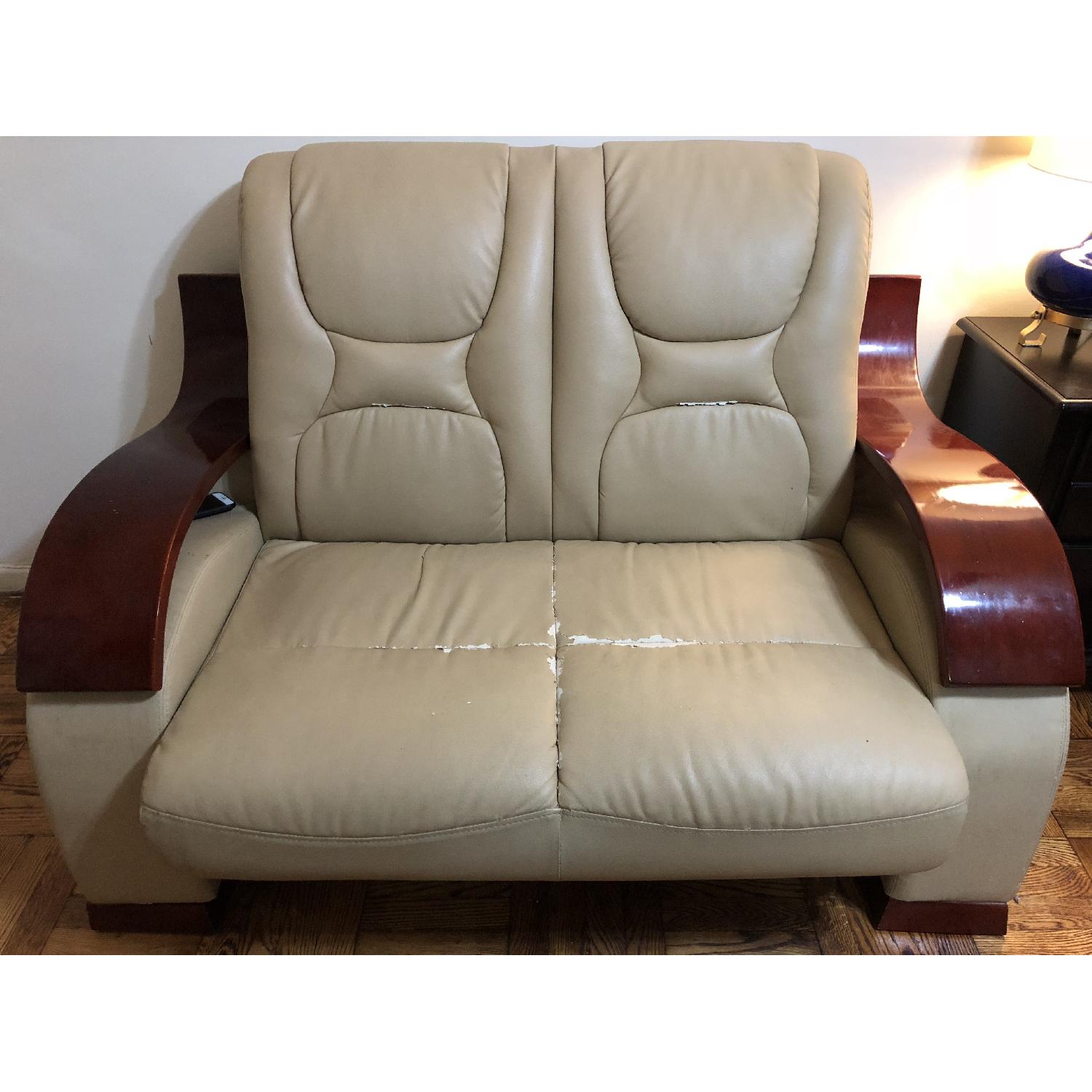Beige Leather Loveseat - image-1