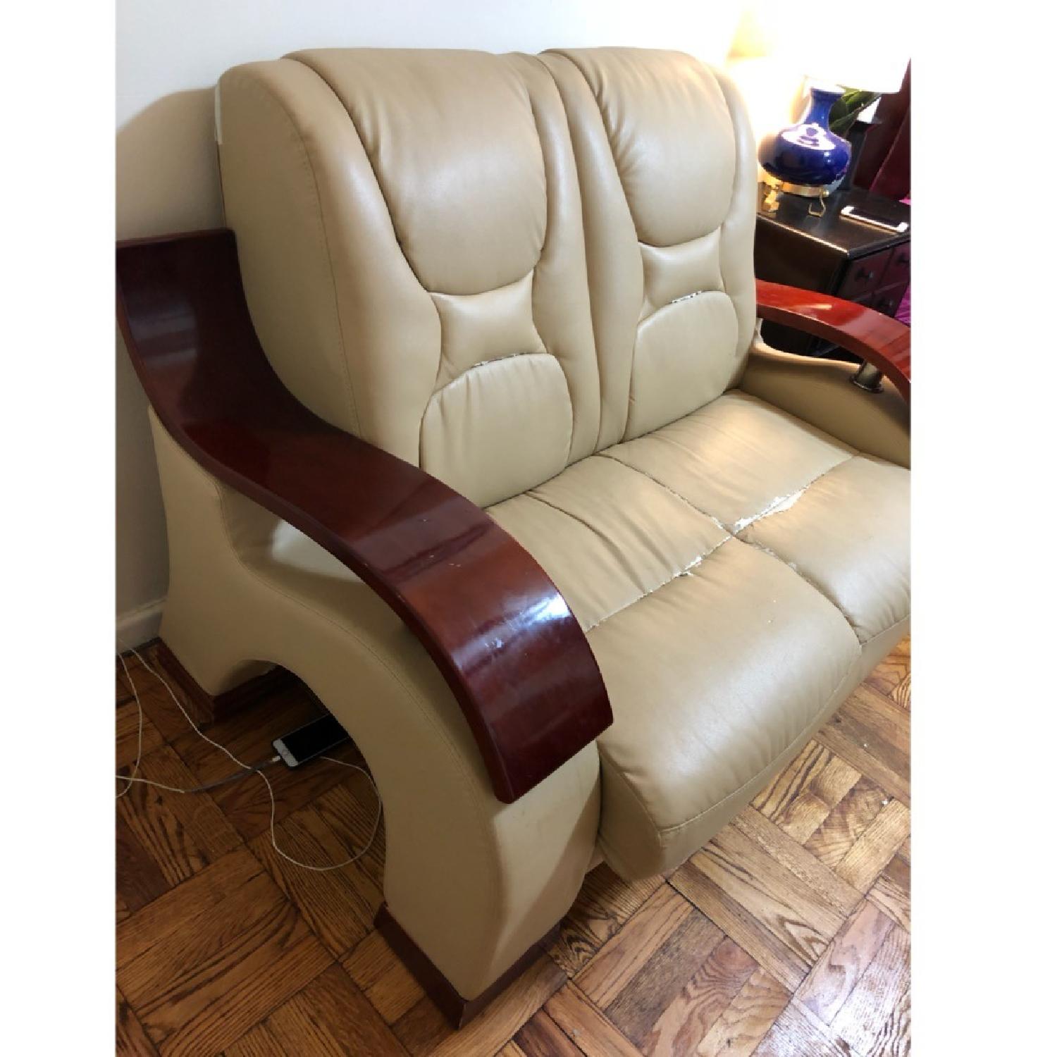 Beige Leather Loveseat - image-3