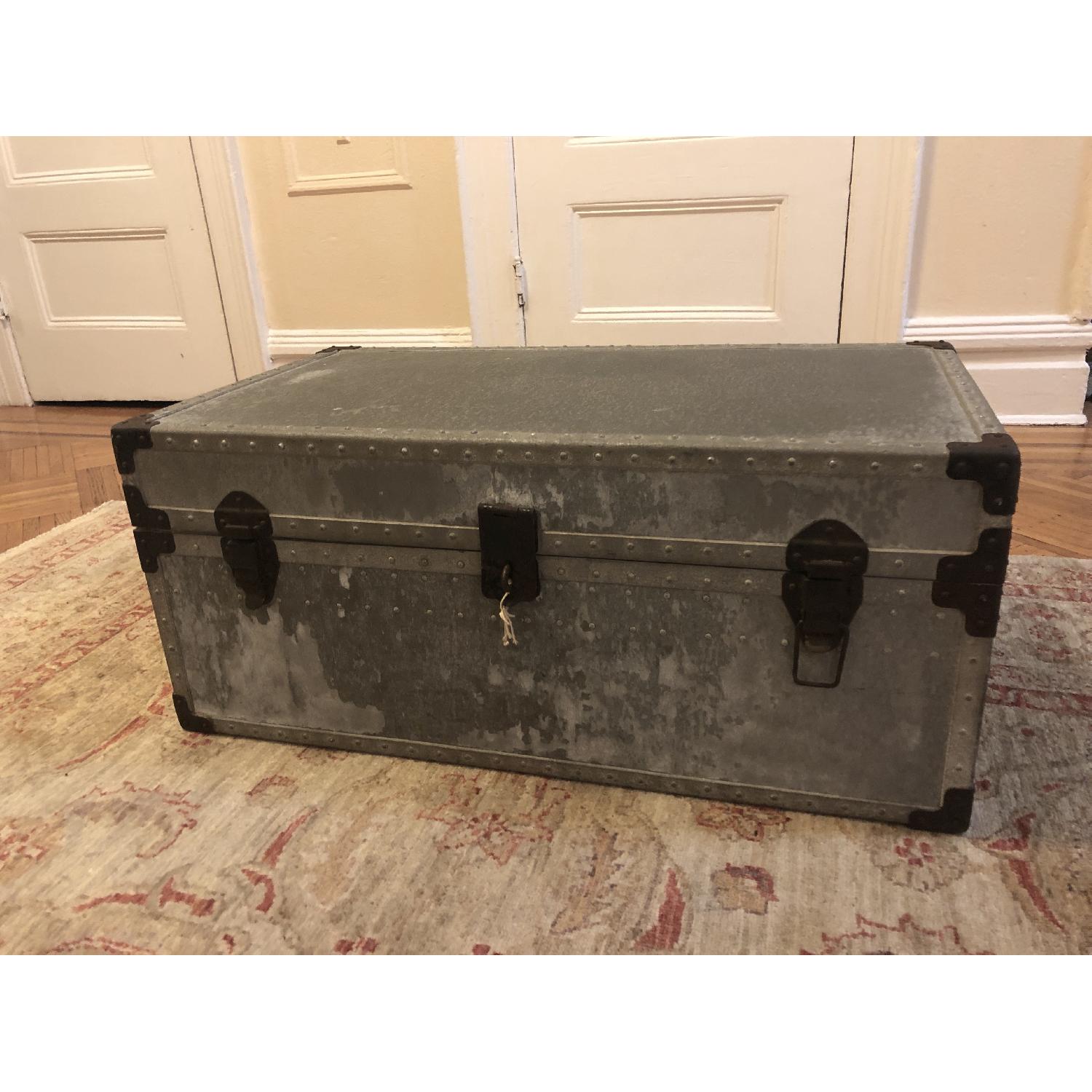 Anthropologie 1930s Antique Zinc Steamer Trunk Chest - image-1