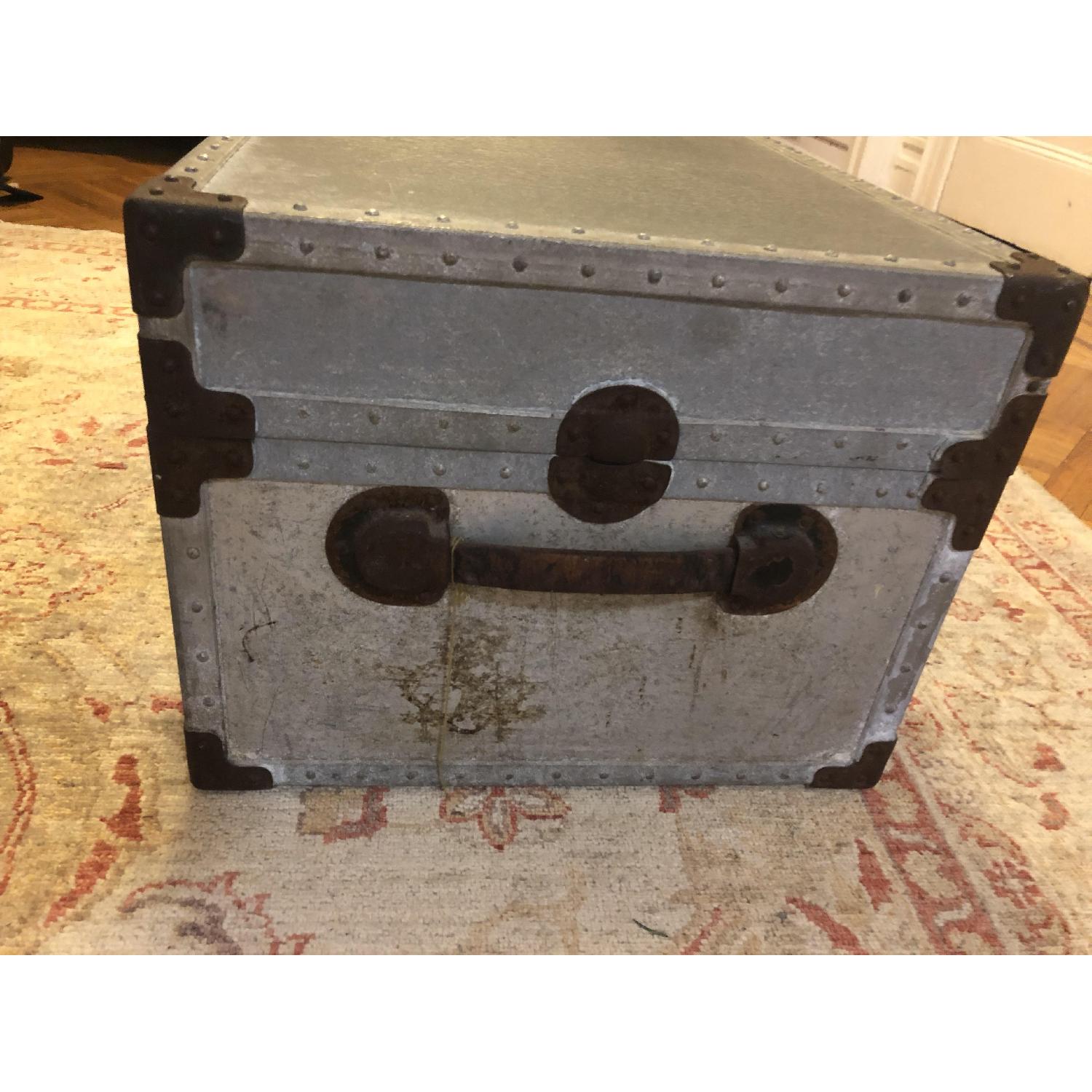 Anthropologie 1930s Antique Zinc Steamer Trunk Chest - image-3