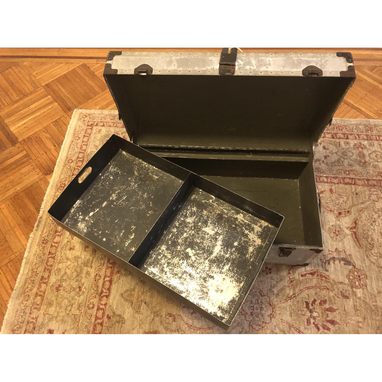 Anthropologie 1930s Antique Zinc Steamer Trunk Chest - image-4