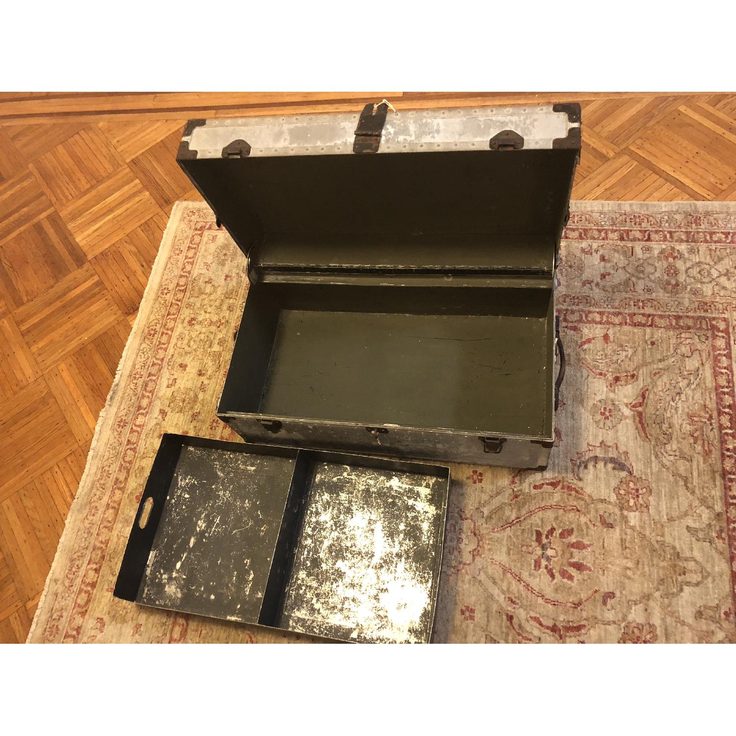 Anthropologie 1930s Antique Zinc Steamer Trunk Chest - image-5