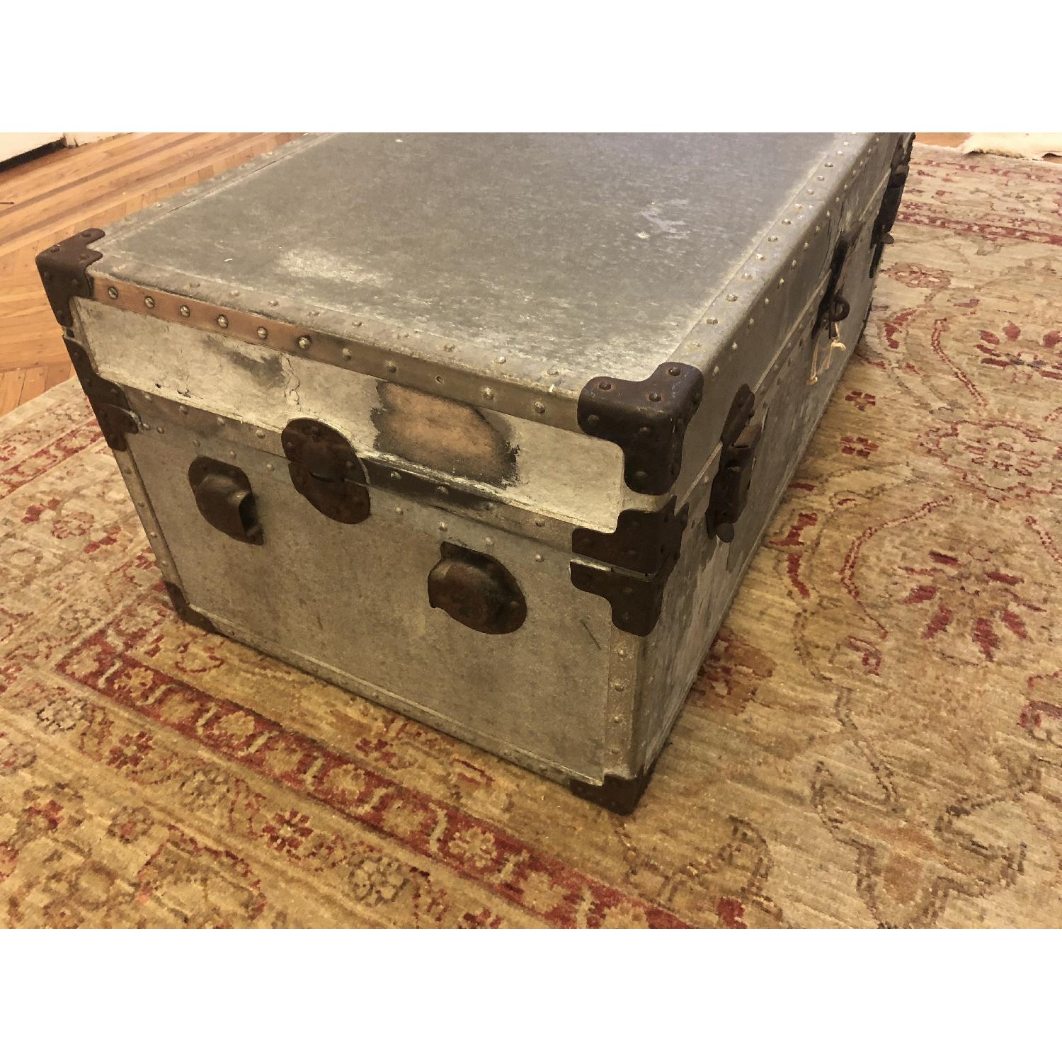 Anthropologie 1930s Antique Zinc Steamer Trunk Chest - image-6