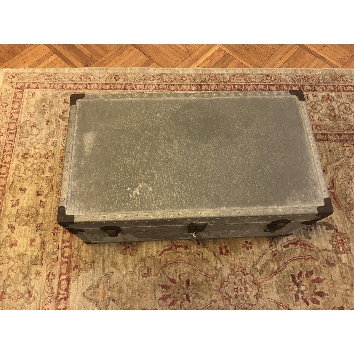 Anthropologie 1930s Antique Zinc Steamer Trunk Chest - image-8
