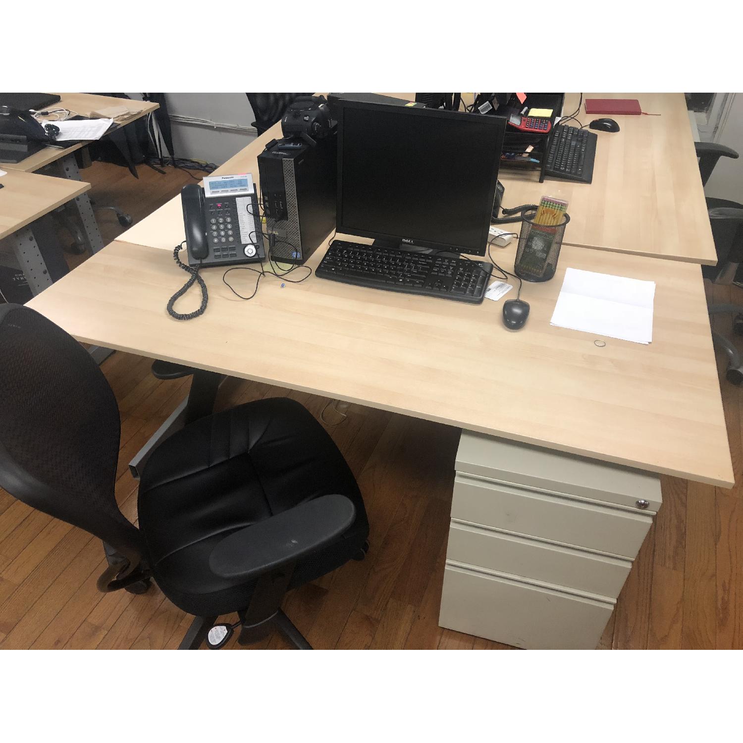 Office Depot Light Colored Wooden Desk AptDeco