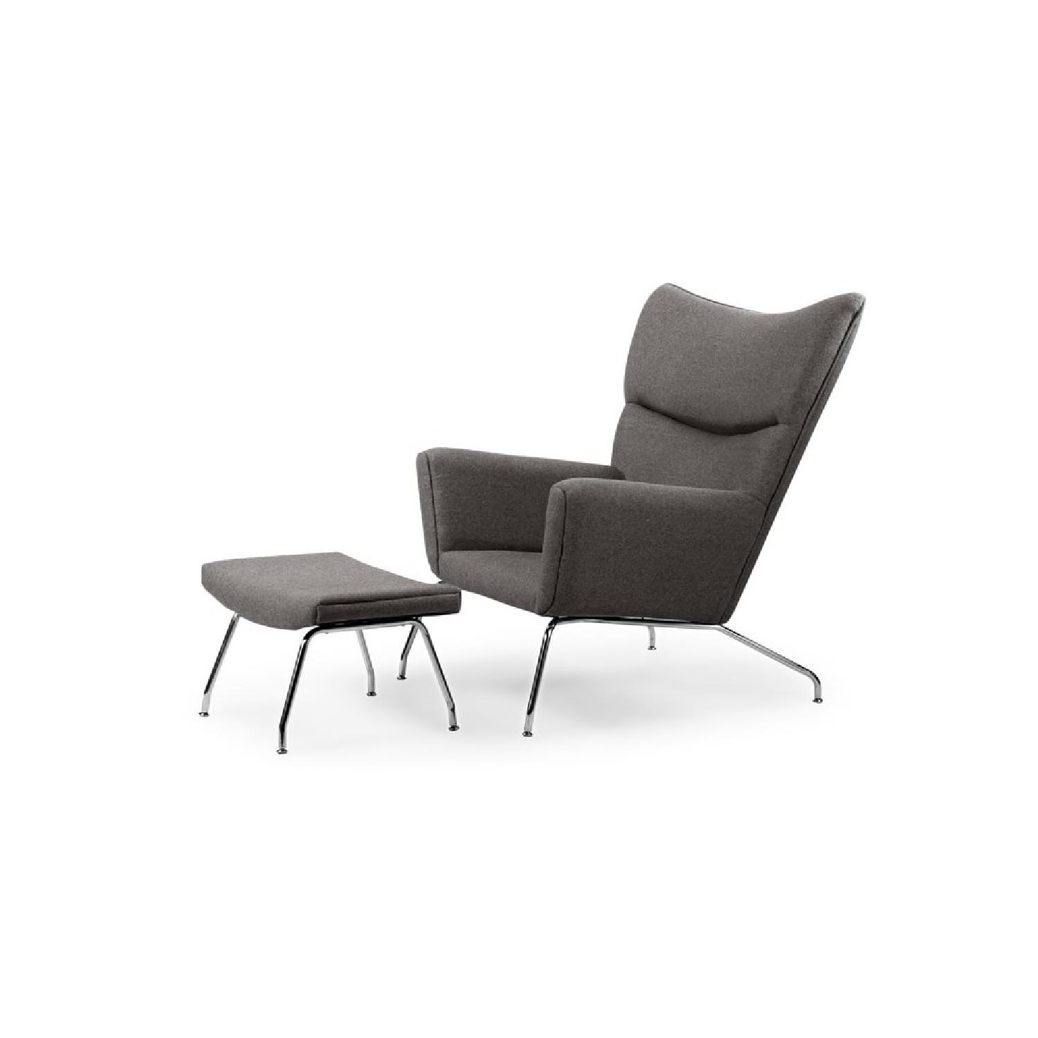 Kardiel Replica Wegner Wing Chair & Ottoman in Cadet Grey - image-3