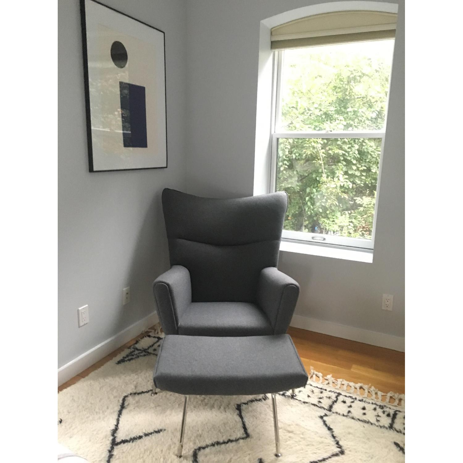 Kardiel Replica Wegner Wing Chair & Ottoman in Cadet Grey - image-8