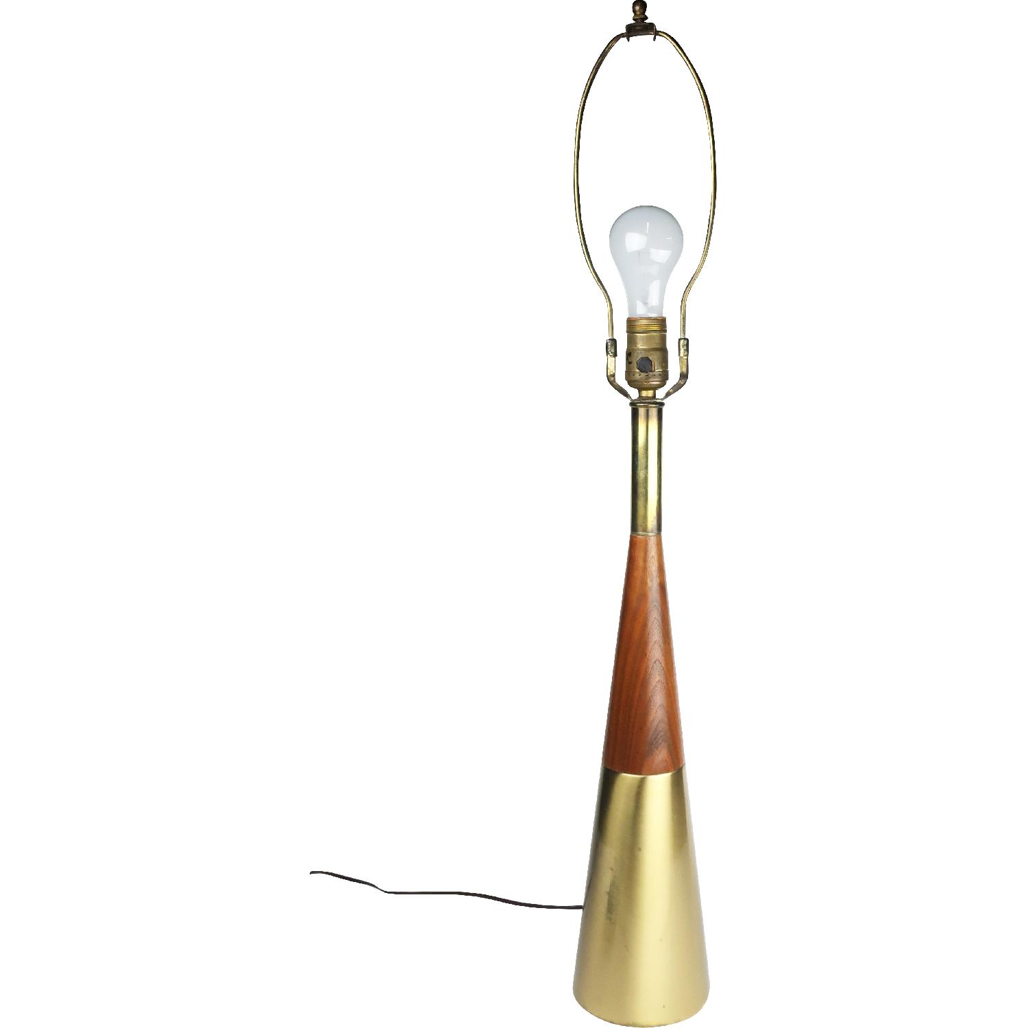 Mid-Century Modern Brass & Walnut Table Lamp - image-1