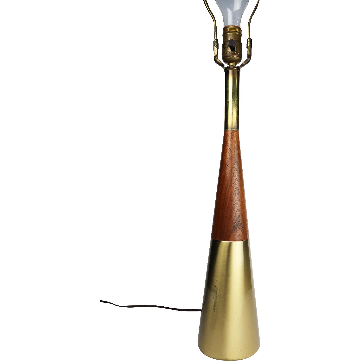 Mid-Century Modern Brass & Walnut Table Lamp - image-2
