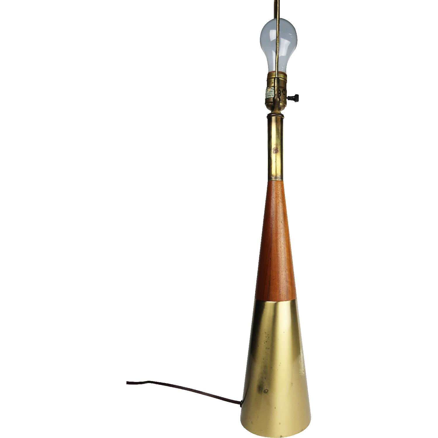 Mid-Century Modern Brass & Walnut Table Lamp - image-4
