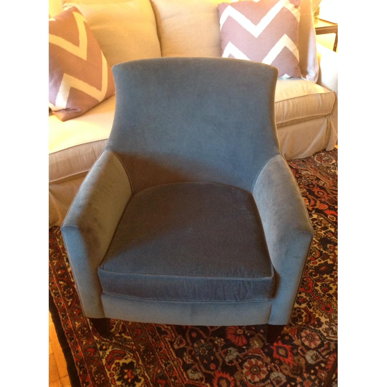 Crate & Barrel Blue Velvet Armchair - image-1