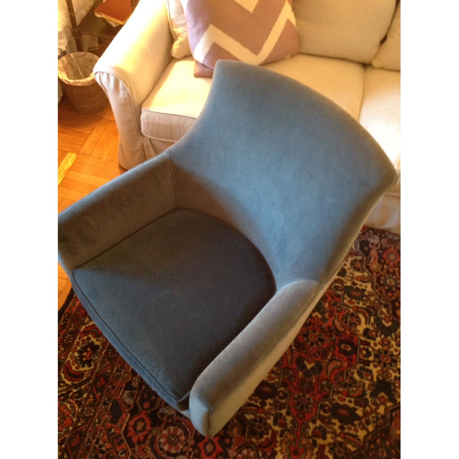 Crate & Barrel Blue Velvet Armchair - image-2