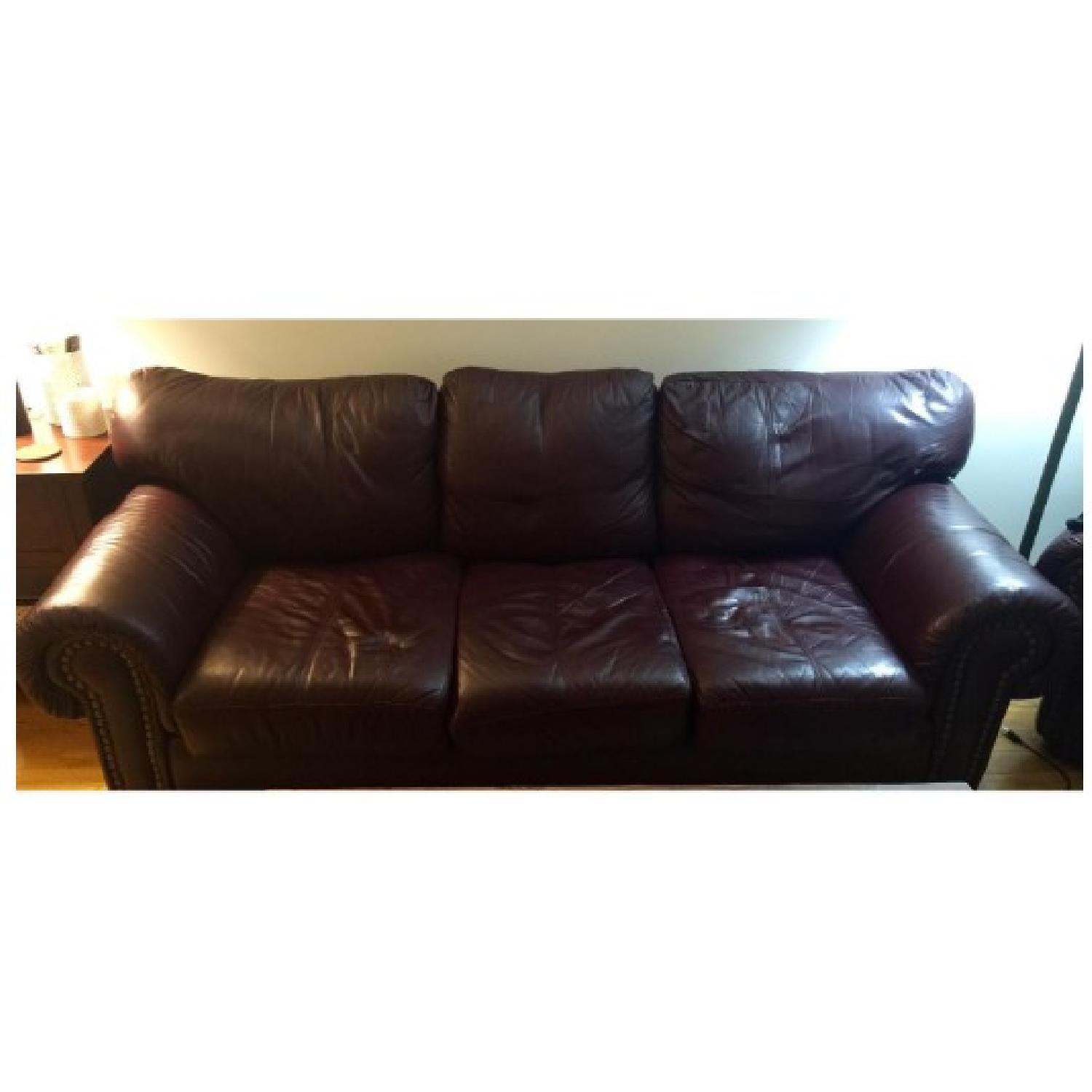 Burgundy Leather Couch - image-1