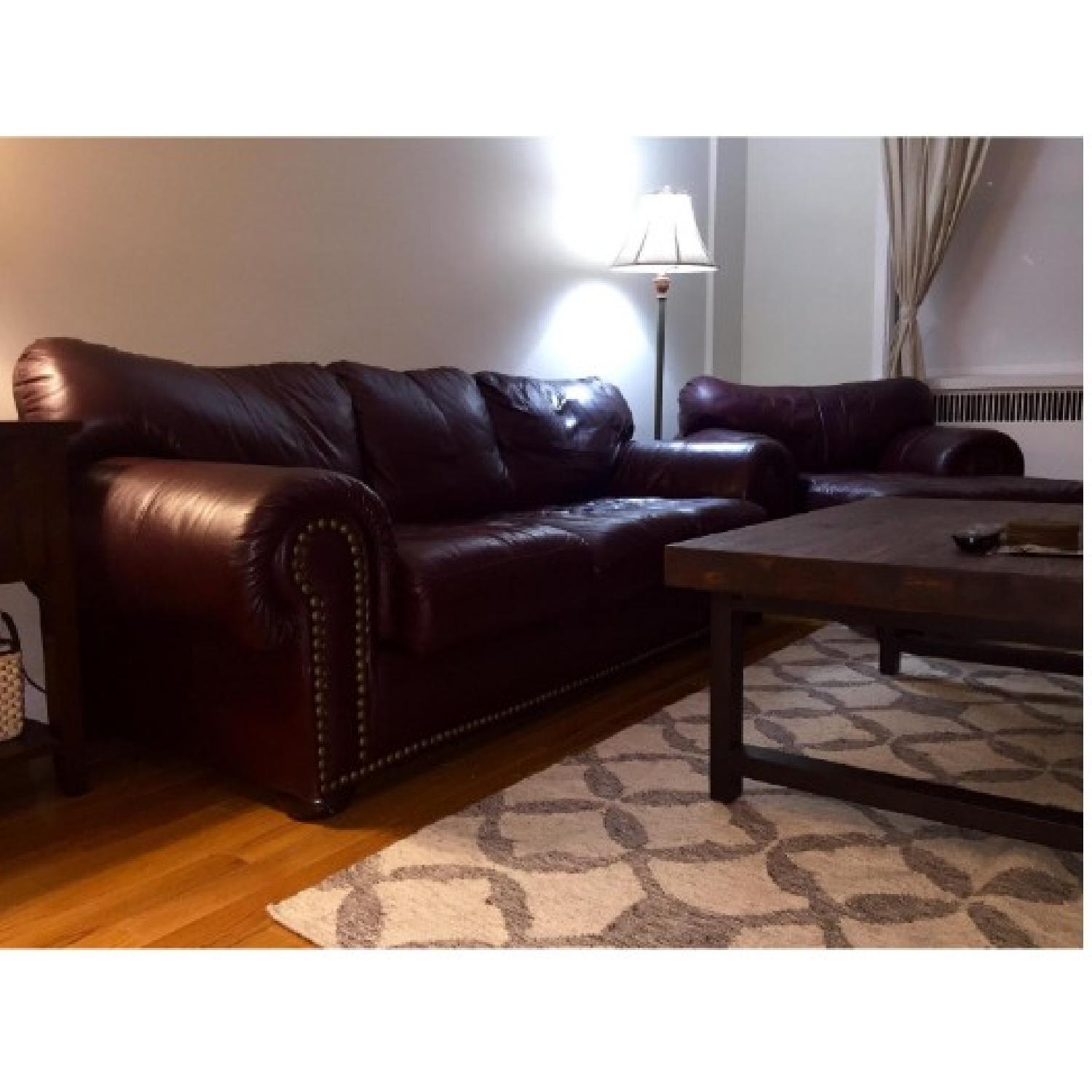 Burgundy Leather Couch - image-5
