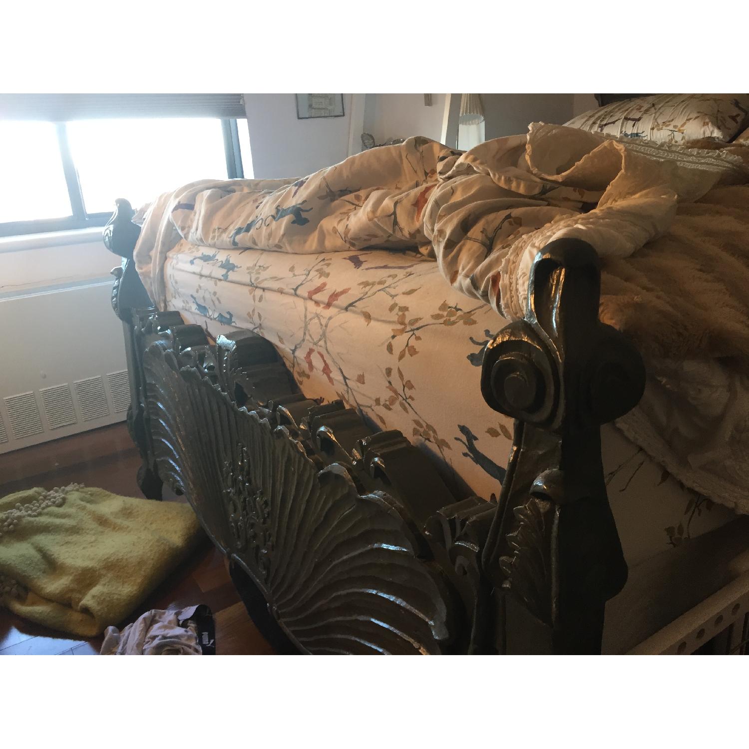 Anthropologie Grey/Blue Wood Queen Size Bed Frame - image-2