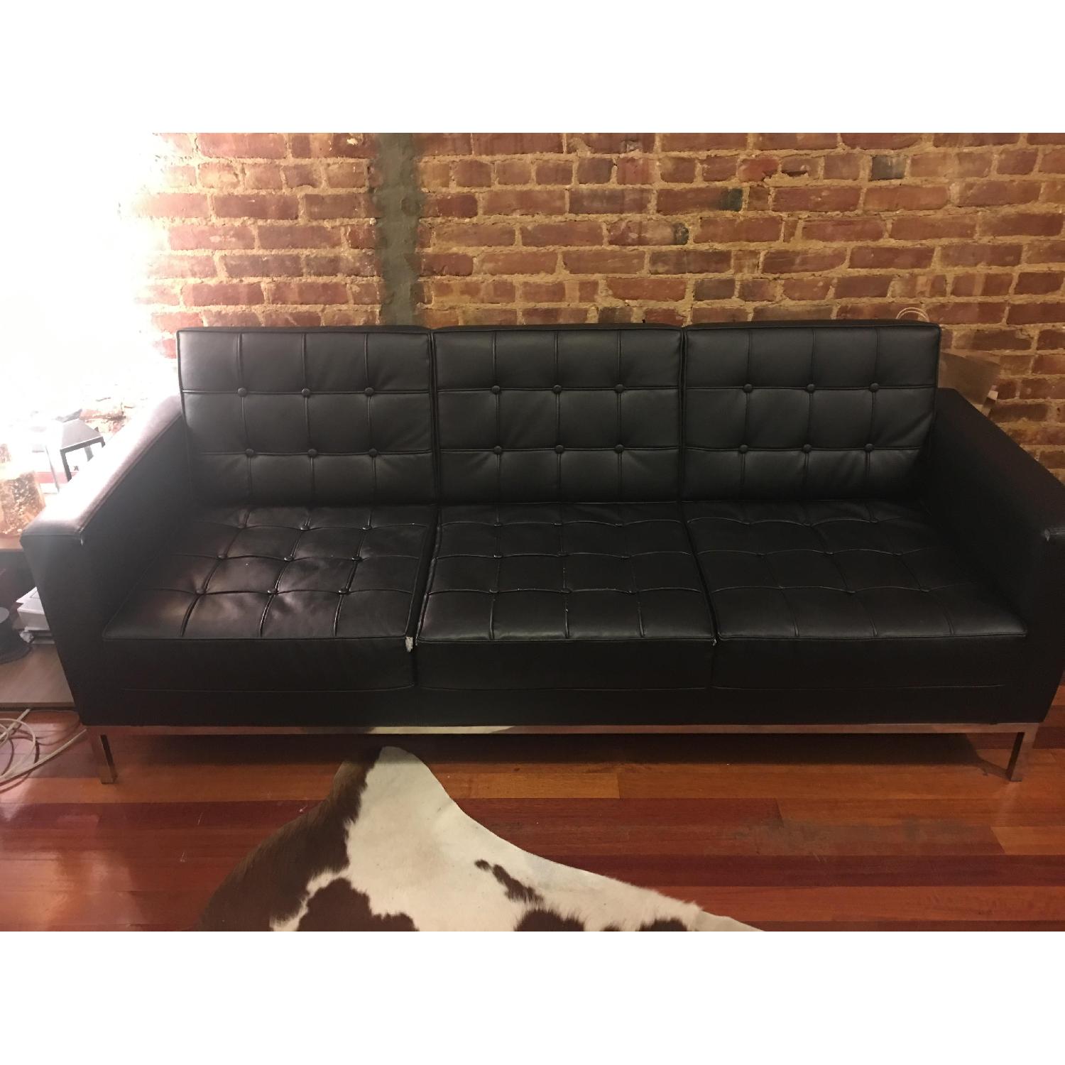 Black Leather Tufted Couch - image-2