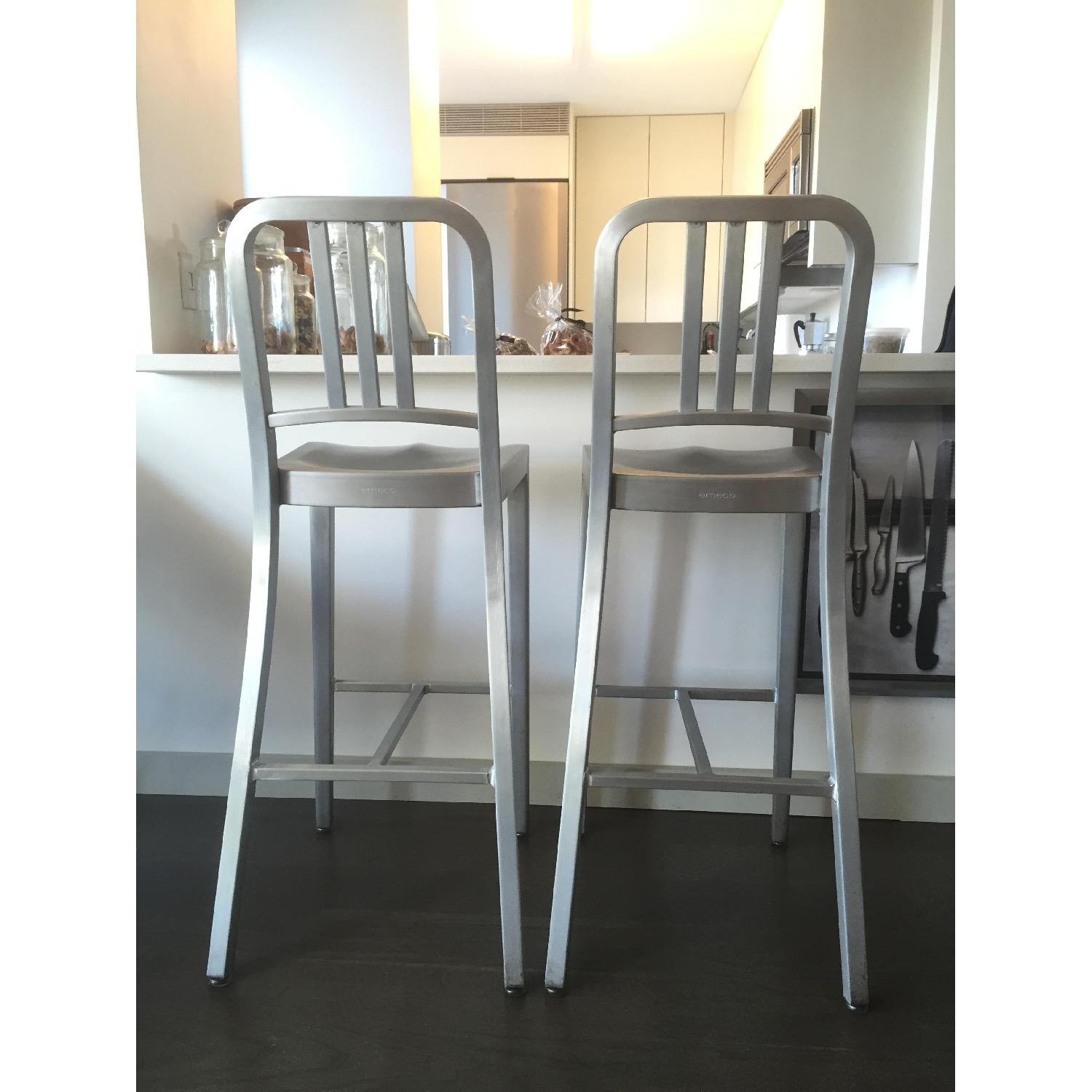Emeco Navy Brushed Aluminum Bar Stools - image-1