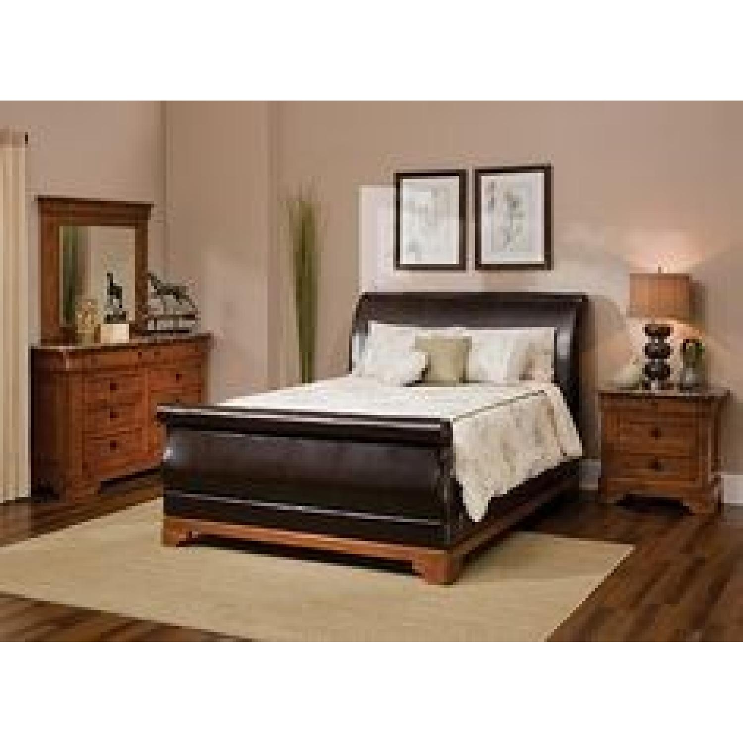 Raymour & Flanigan Brown Leather Sleigh bed - image-1