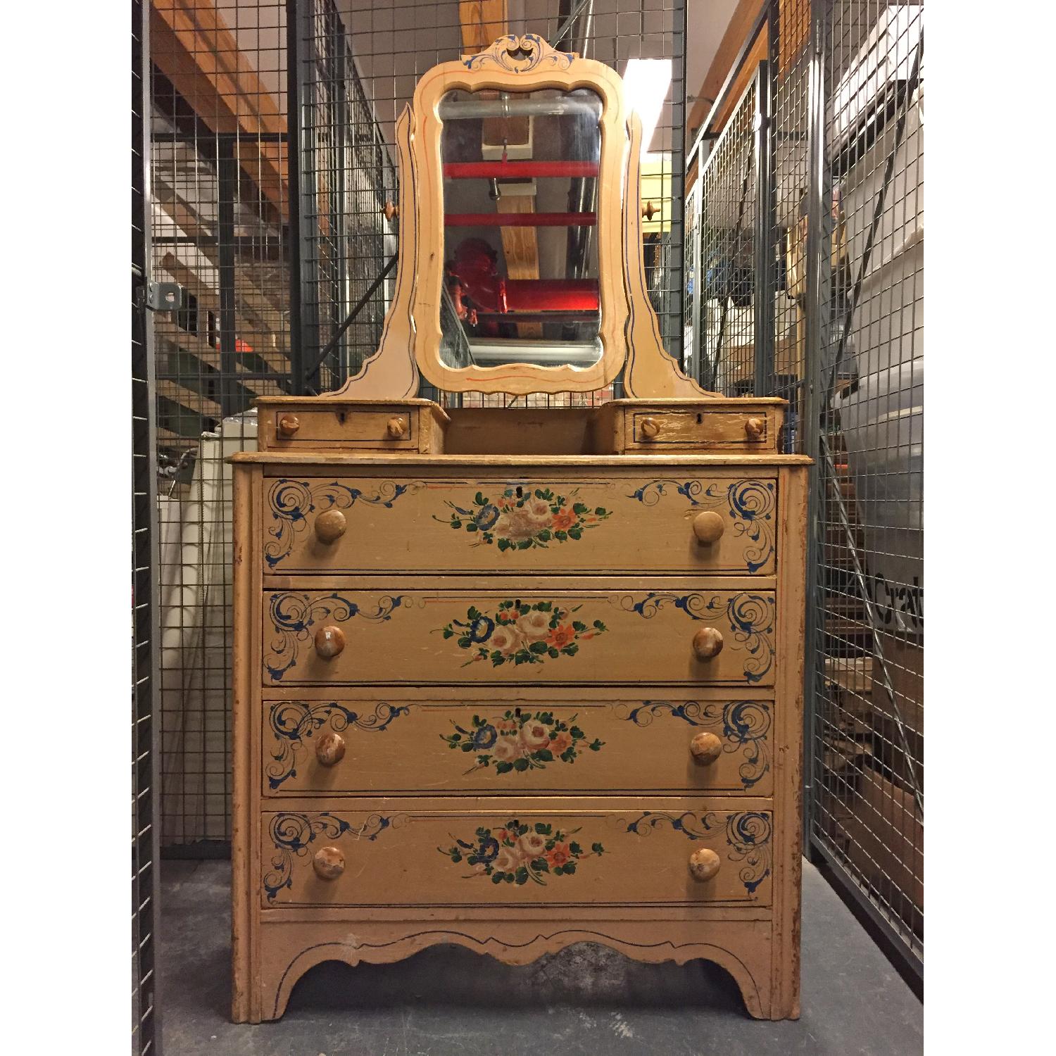 Hand-Painted Victorian Dresser w/ Vanity Mirror - AptDeco