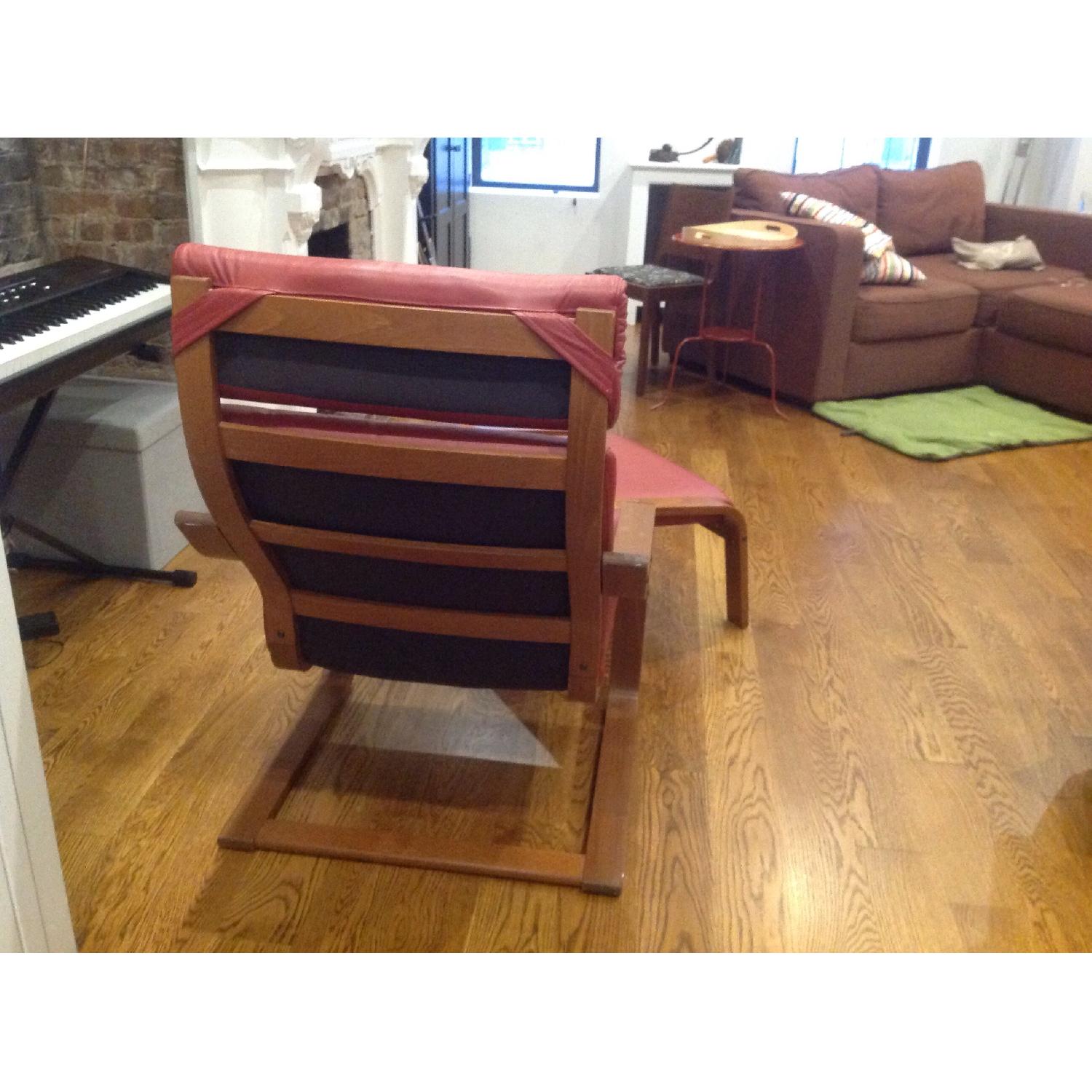 Ikea Poang Red Leather Chair & Ottoman - image-4