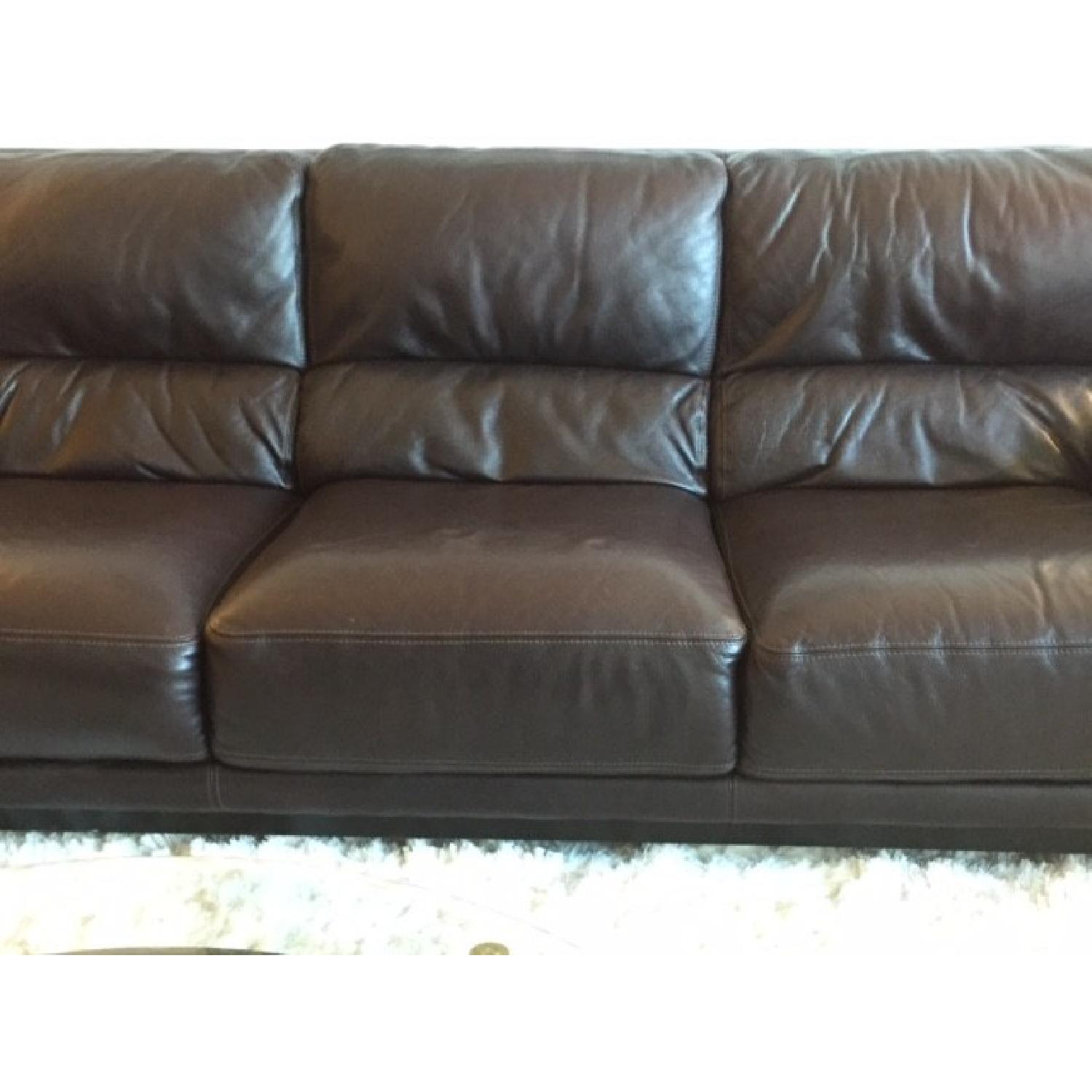Macy's Brown Leather Sofa - image-1