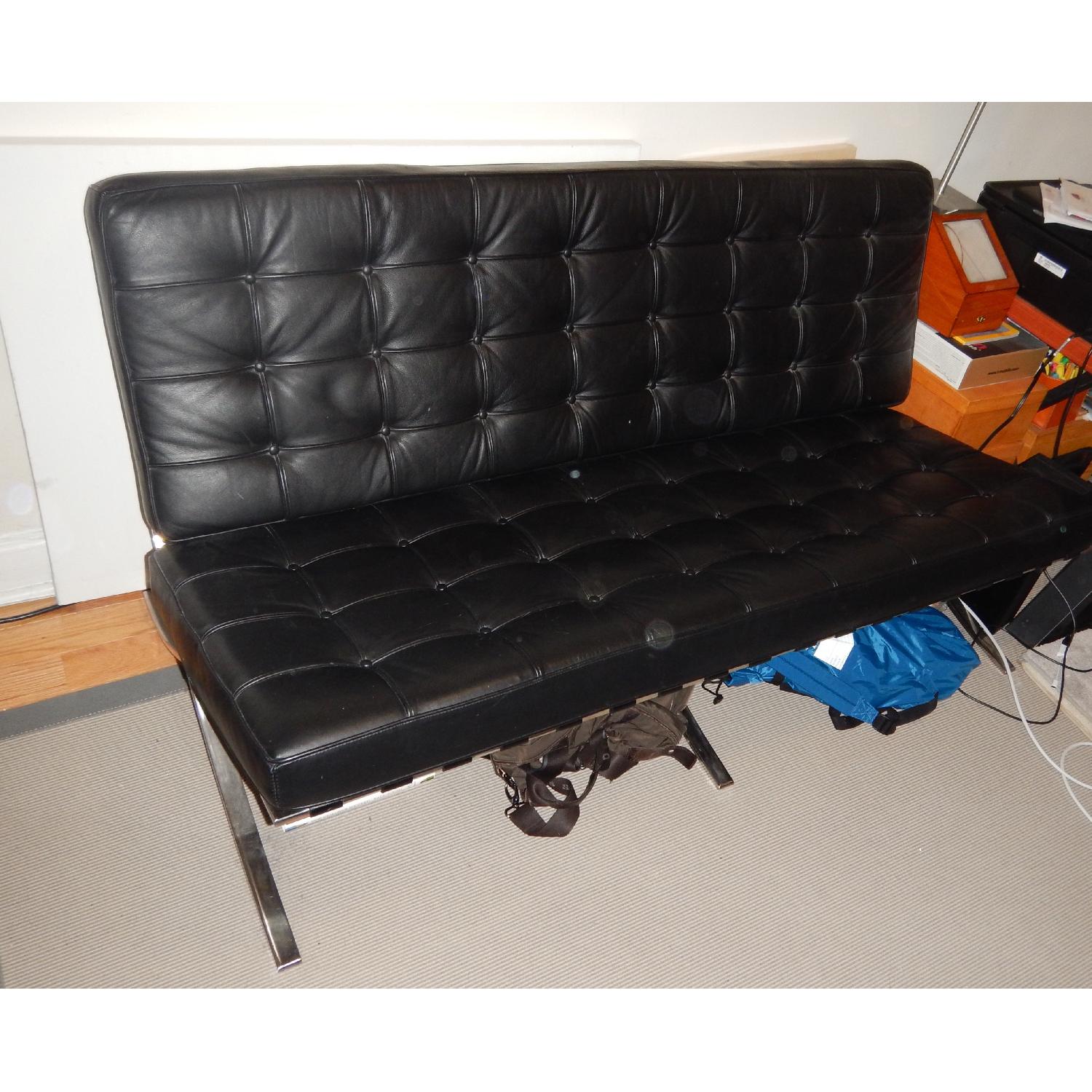 Classic Mid-Century Style Barcelona Sofa in Black Leather - image-1