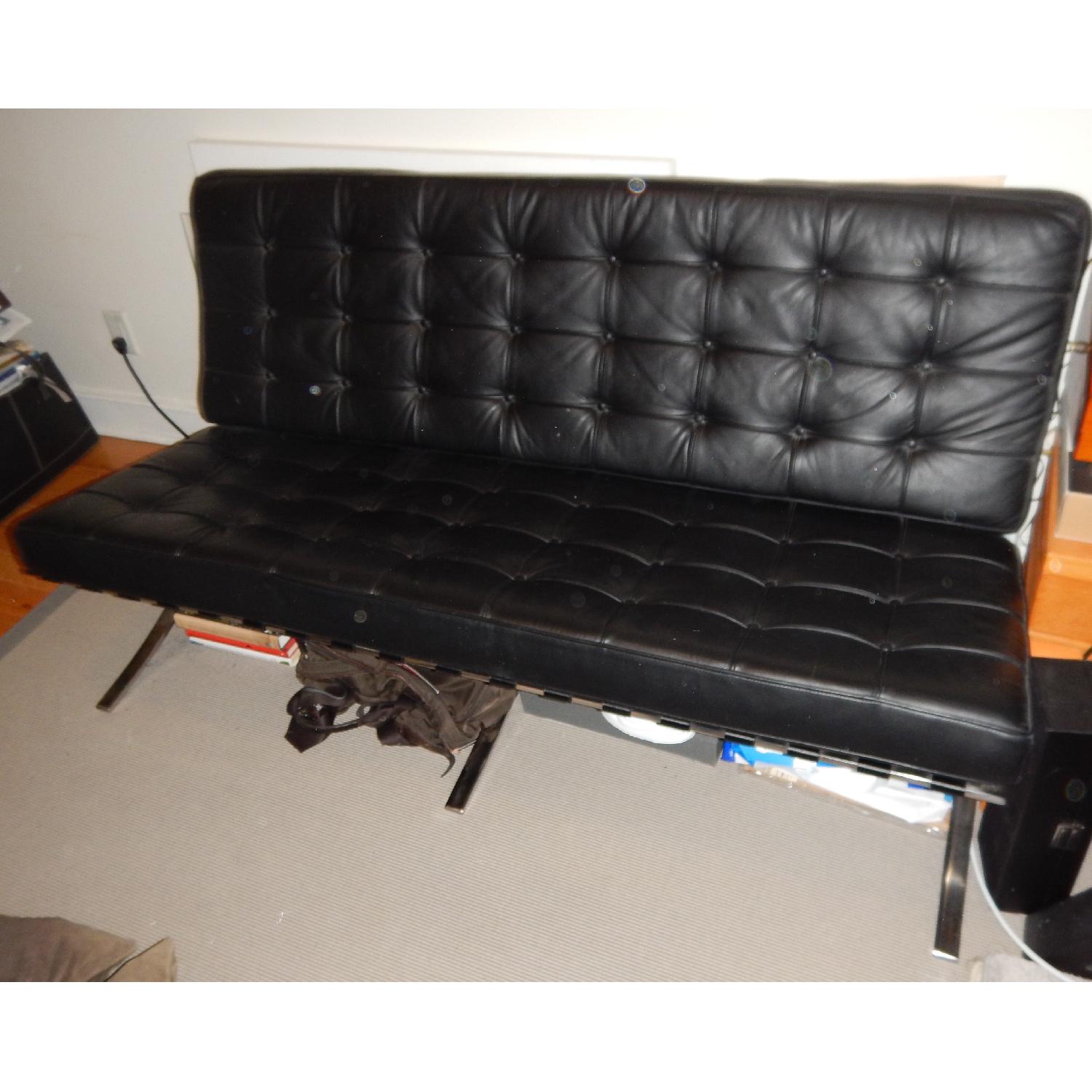 Classic Mid-Century Style Barcelona Sofa in Black Leather - image-2