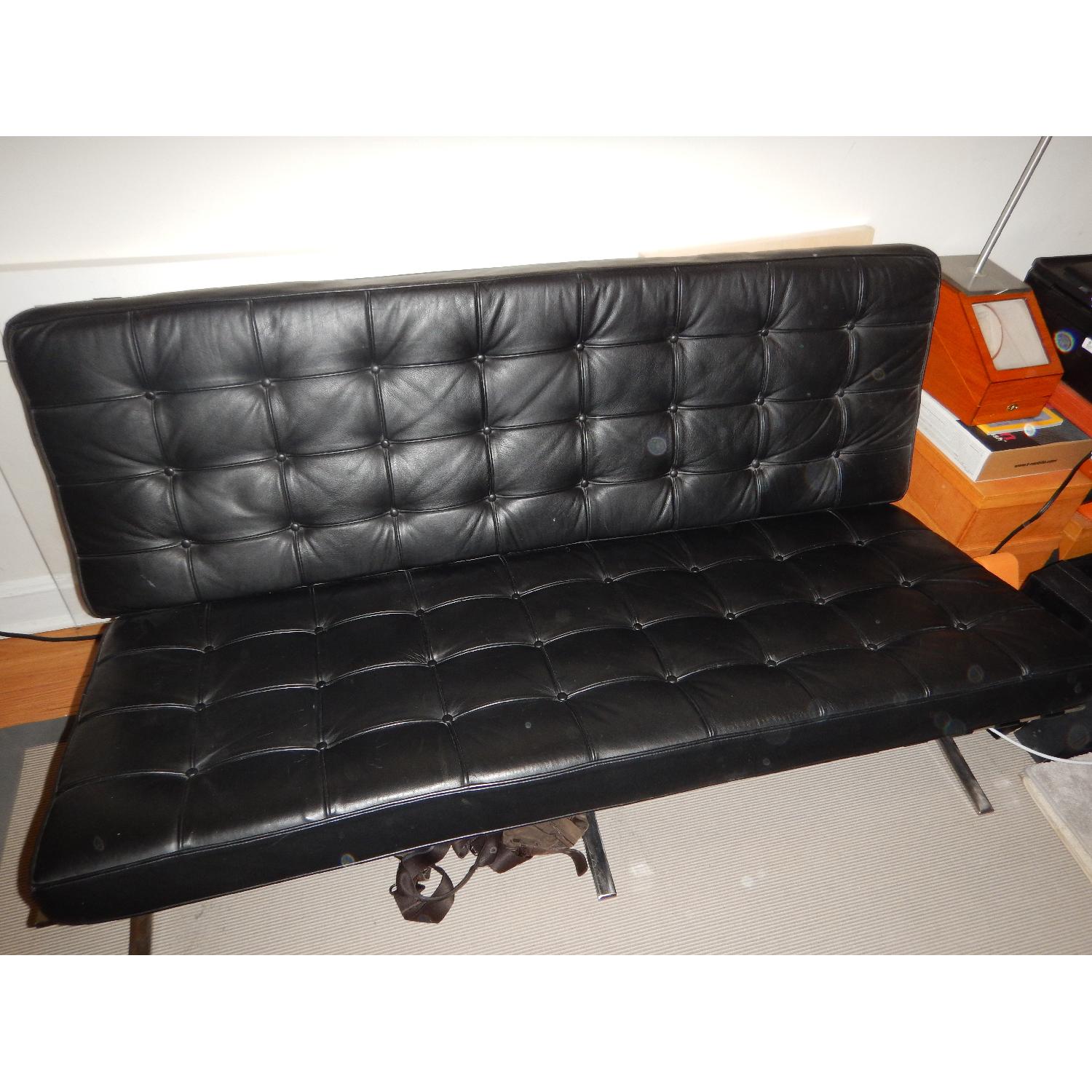 Classic Mid-Century Style Barcelona Sofa in Black Leather - image-3