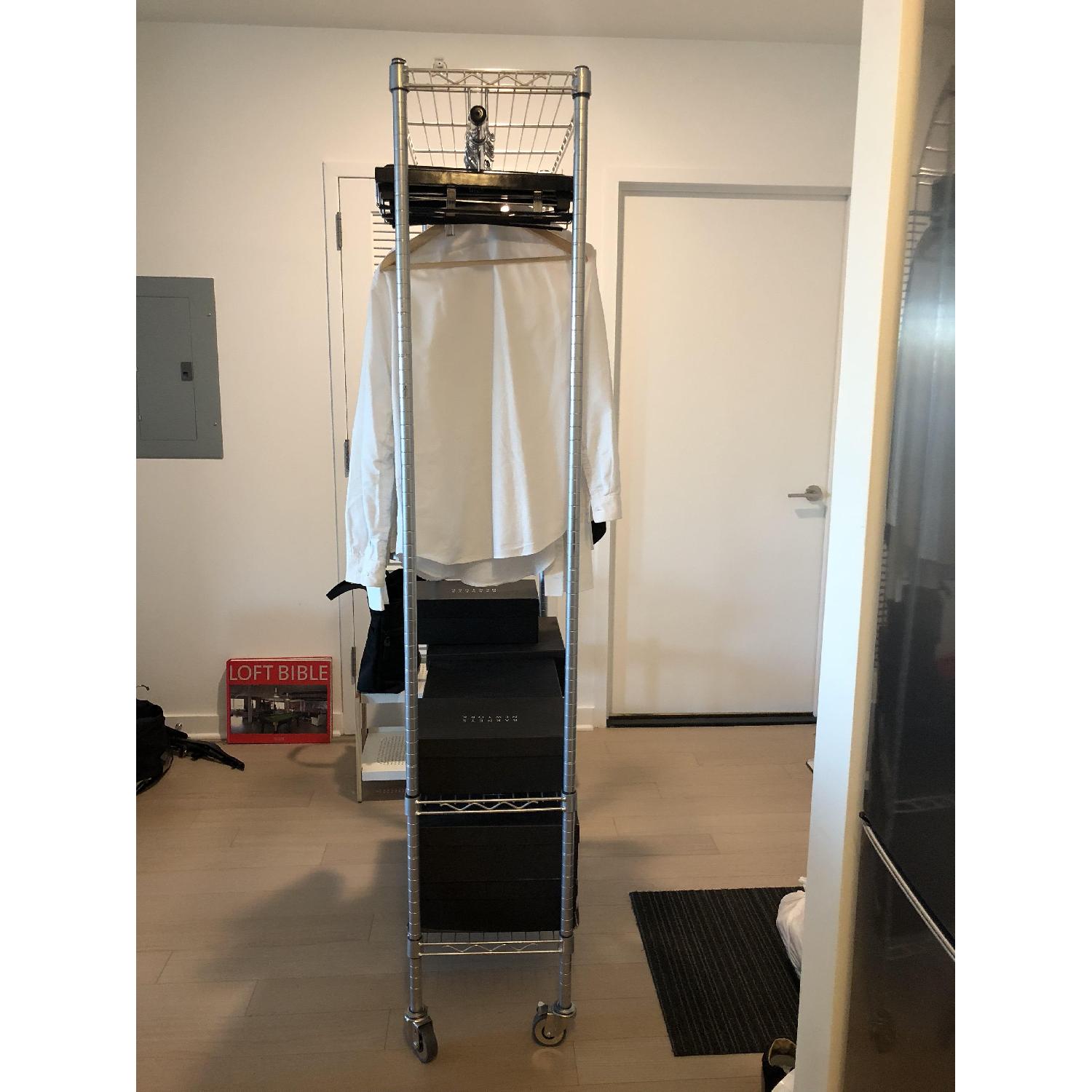 Container Store InterMetro Clothes Rack w/ Shelves AptDeco