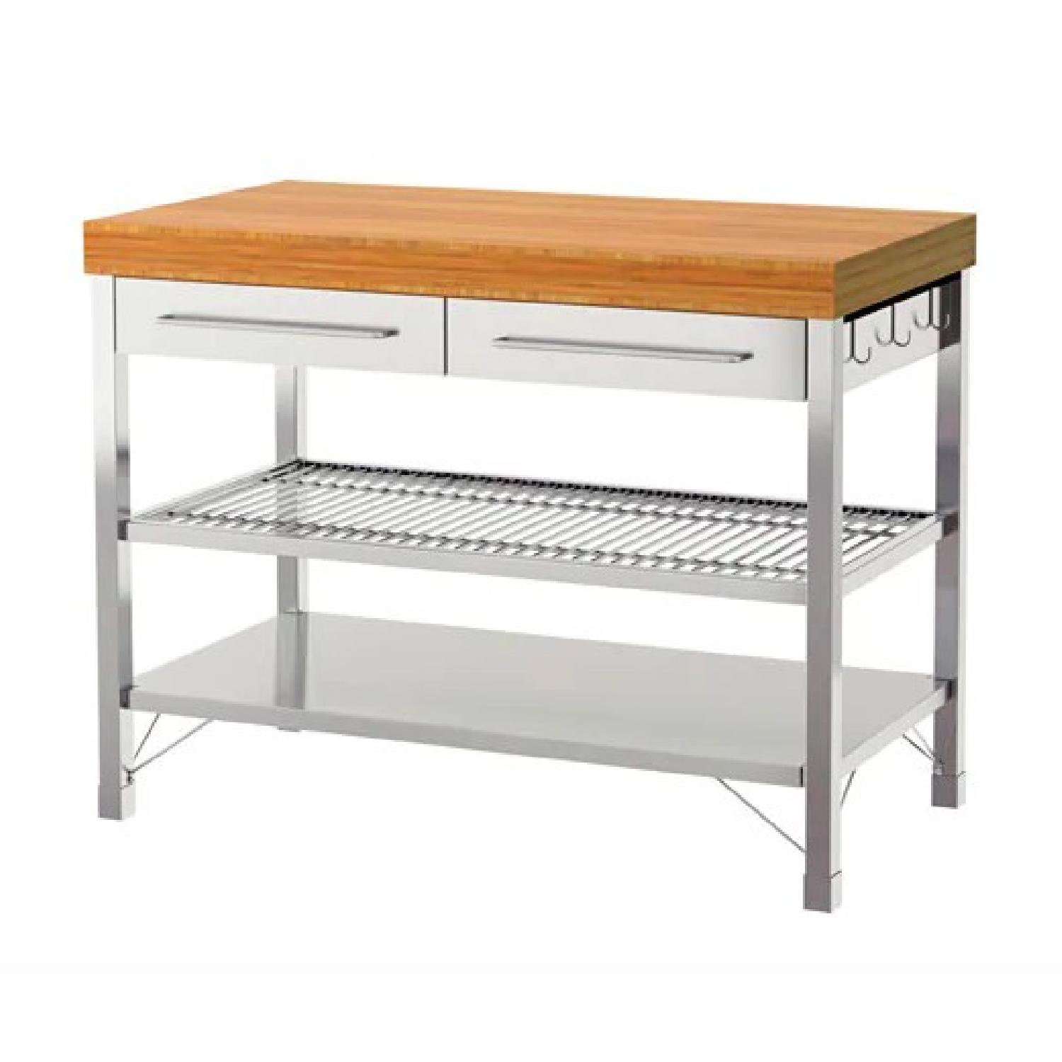 Ikea Stainless Steel & Bamboo Kitchen Island - image-0