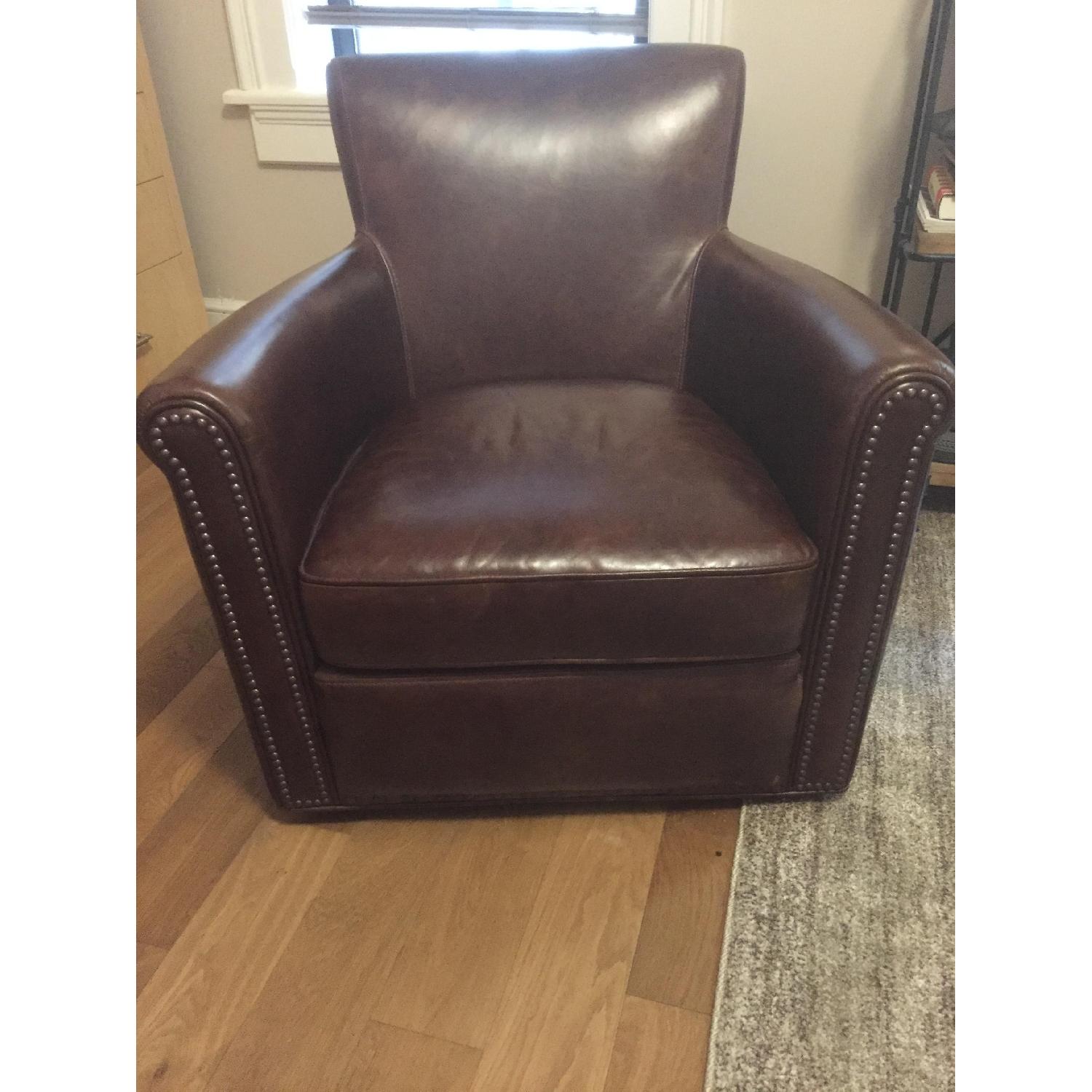 Pottery Barn Leather Armchair - Irving Swivel with Nailheads - image-0