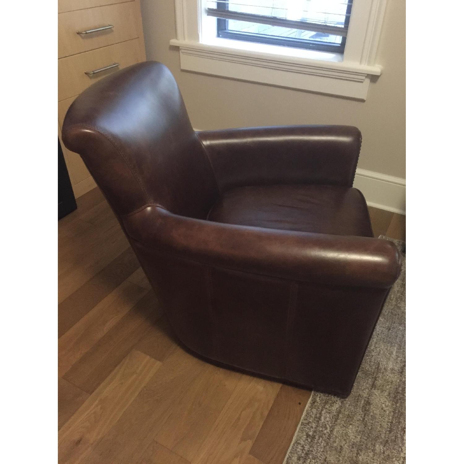 Pottery Barn Leather Armchair - Irving Swivel with Nailheads - image-1