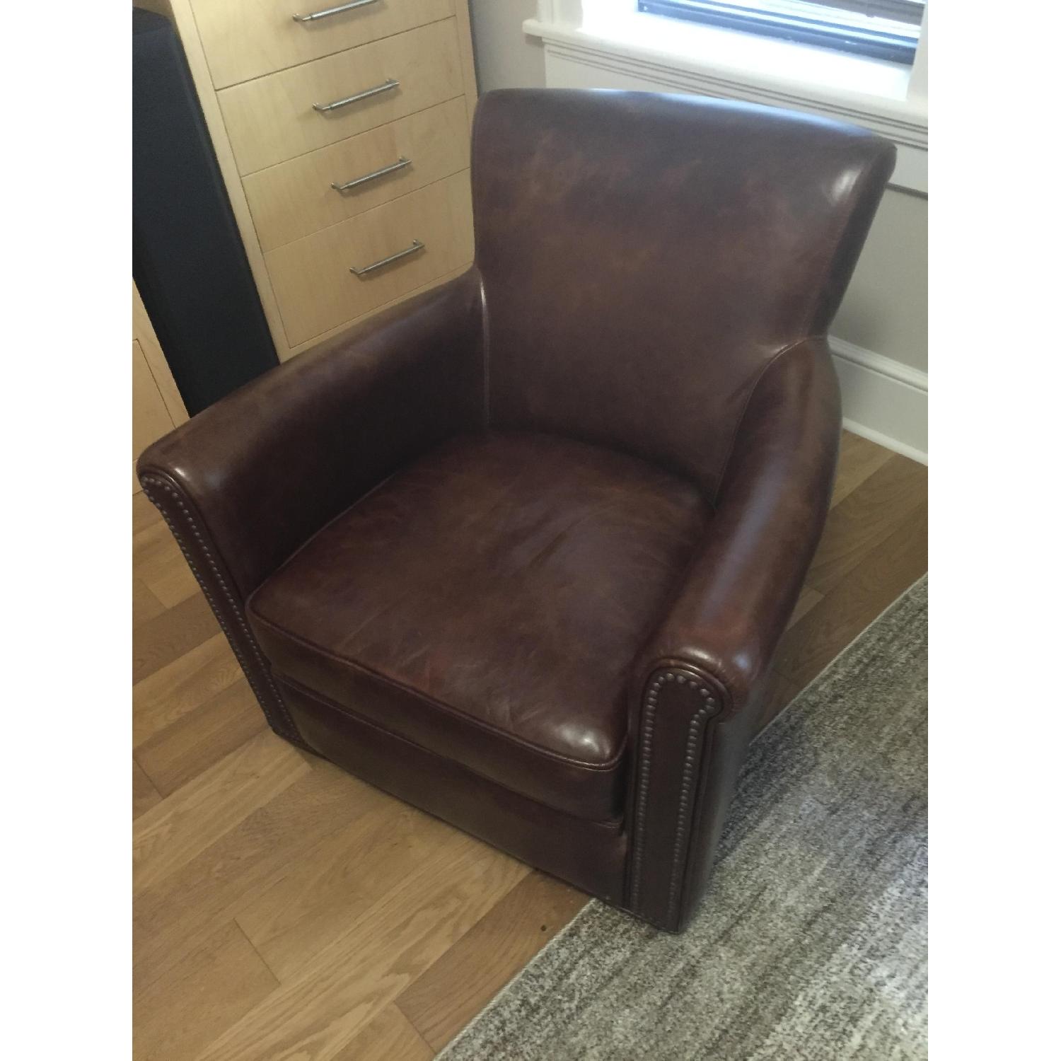 Pottery Barn Leather Armchair - Irving Swivel with Nailheads - image-3