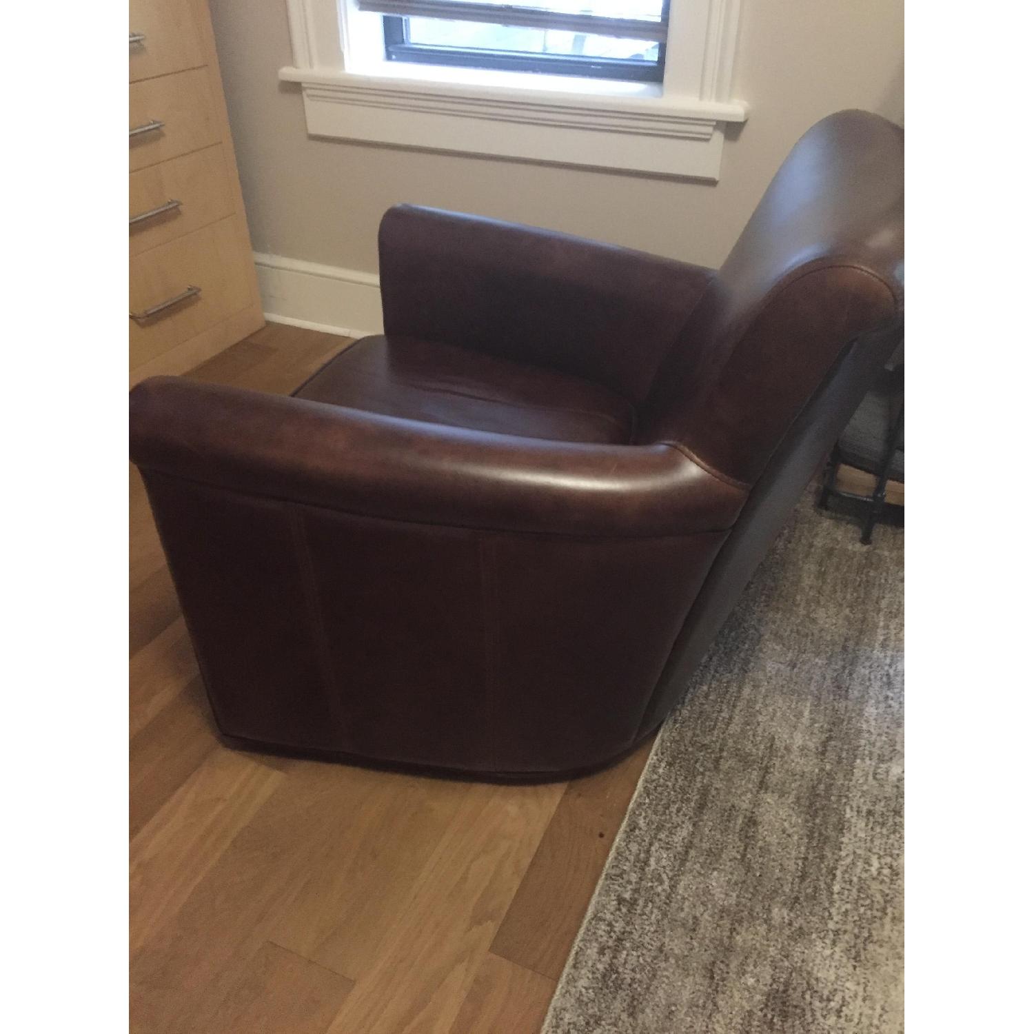 Pottery Barn Leather Armchair - Irving Swivel with Nailheads - image-5