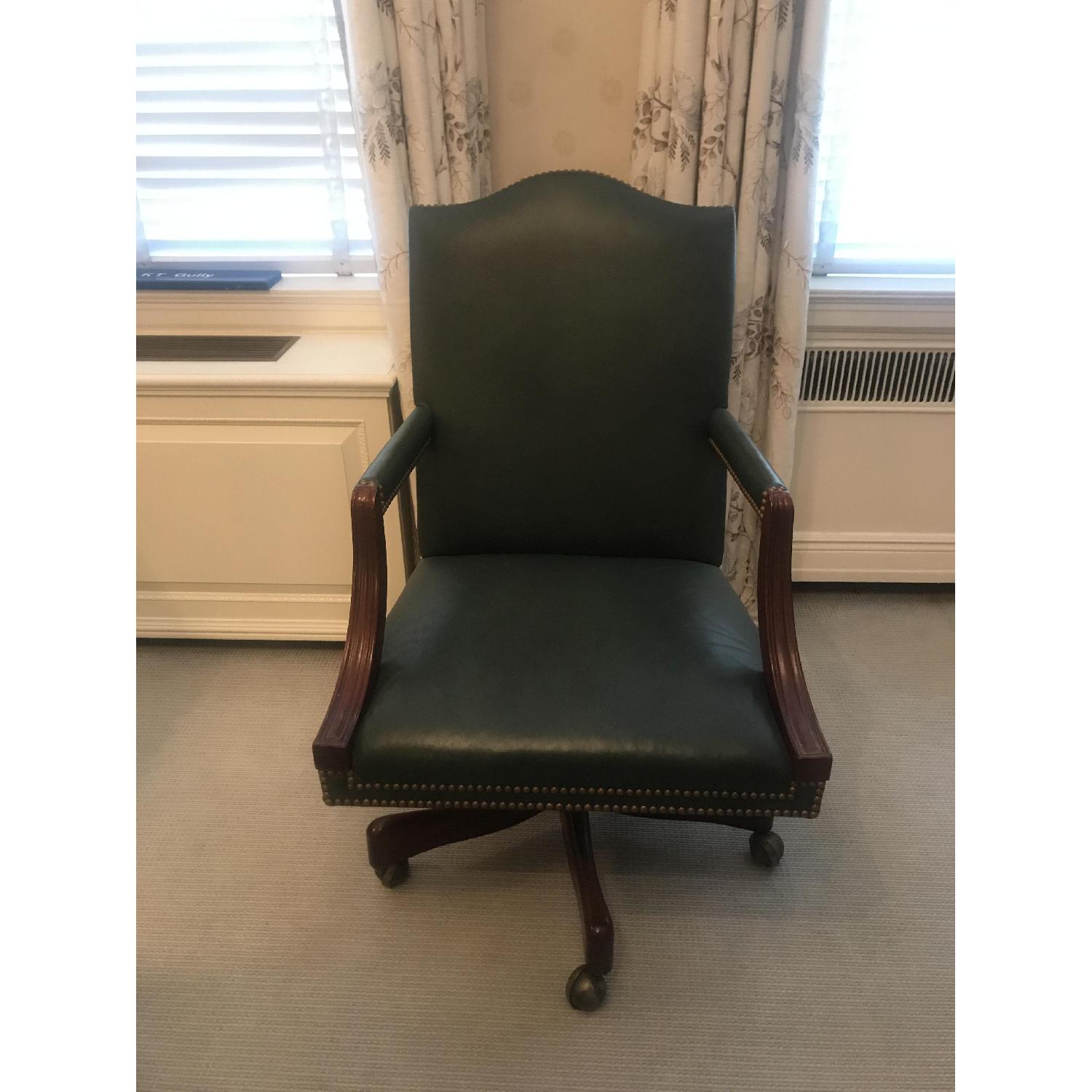 Scully & Scully Leather & Wood Swivel Office Chair - image-1