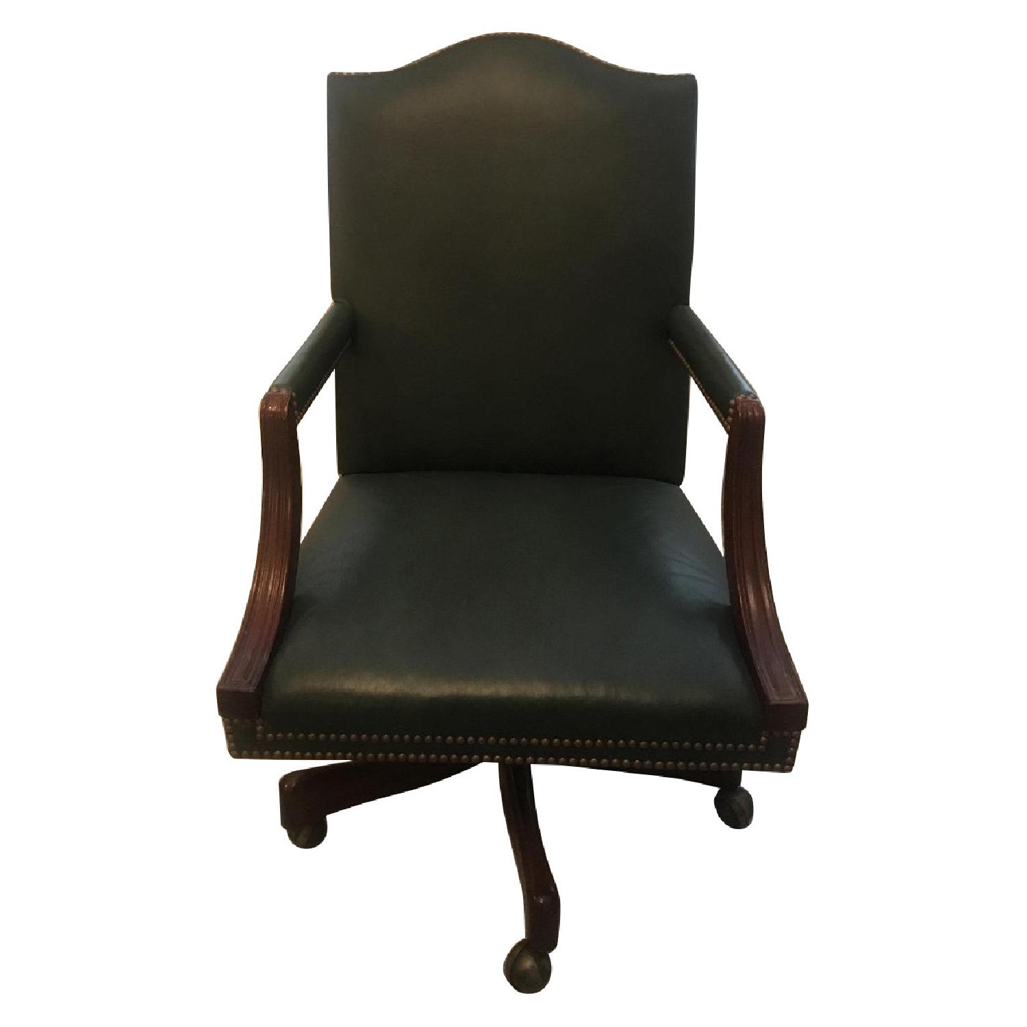 Scully & Scully Leather & Wood Swivel Office Chair - image-0
