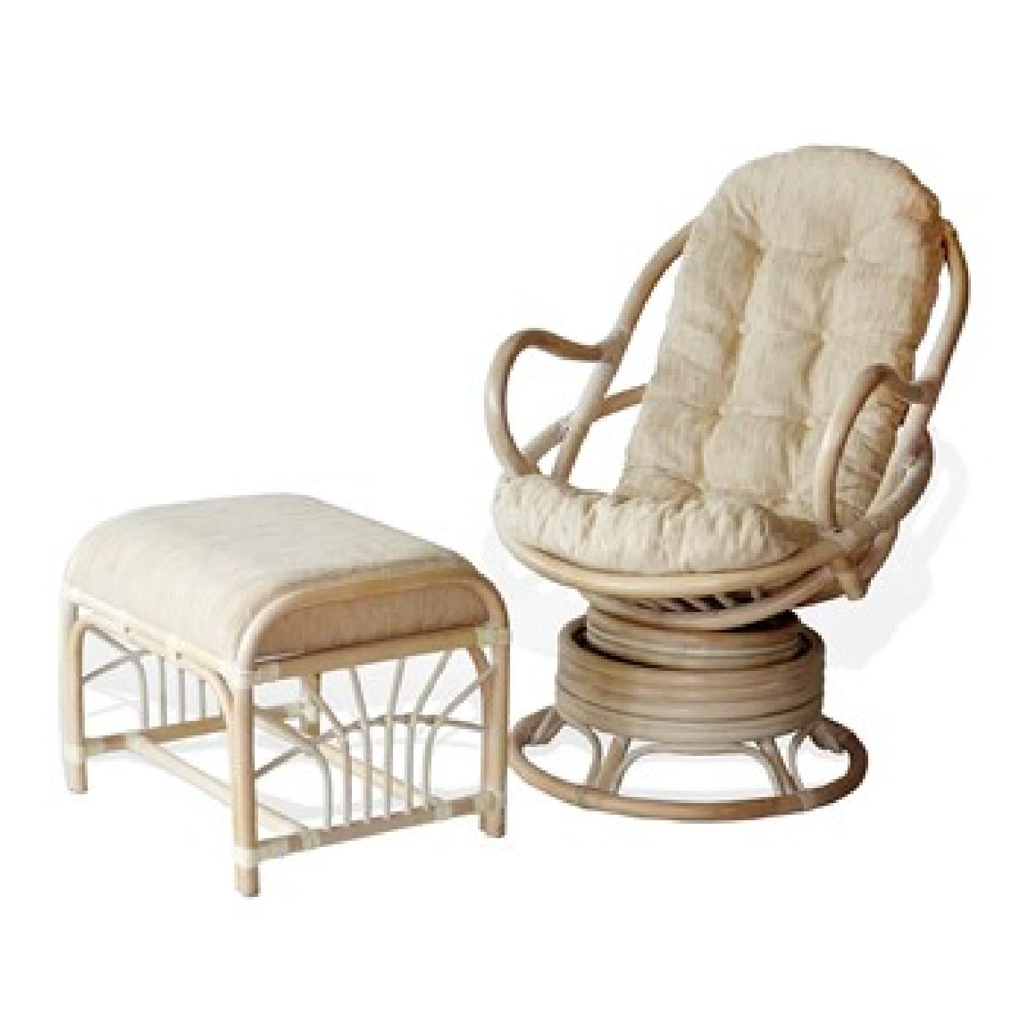 Krit Rattan Wicker Ottoman w/ Cushion in White Wash - image-2