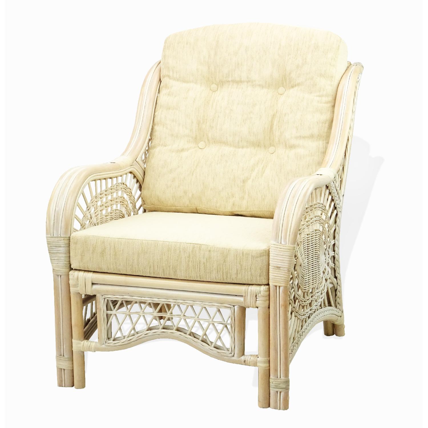 Malibu Rattan Wicker White Wash Lounge Armchair w/ Cushion - image-0