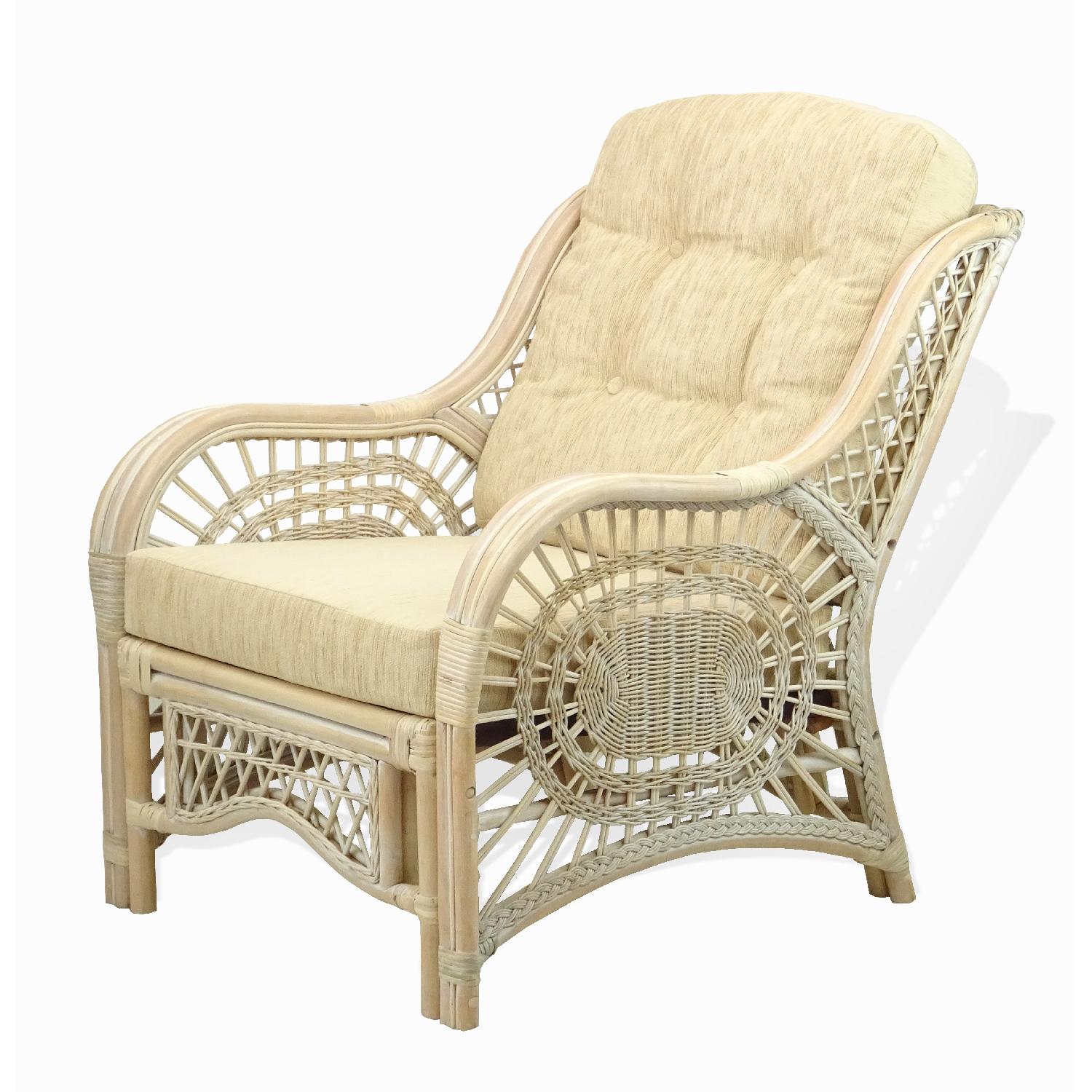 Malibu Rattan Wicker White Wash Lounge Armchair w/ Cushion - image-2