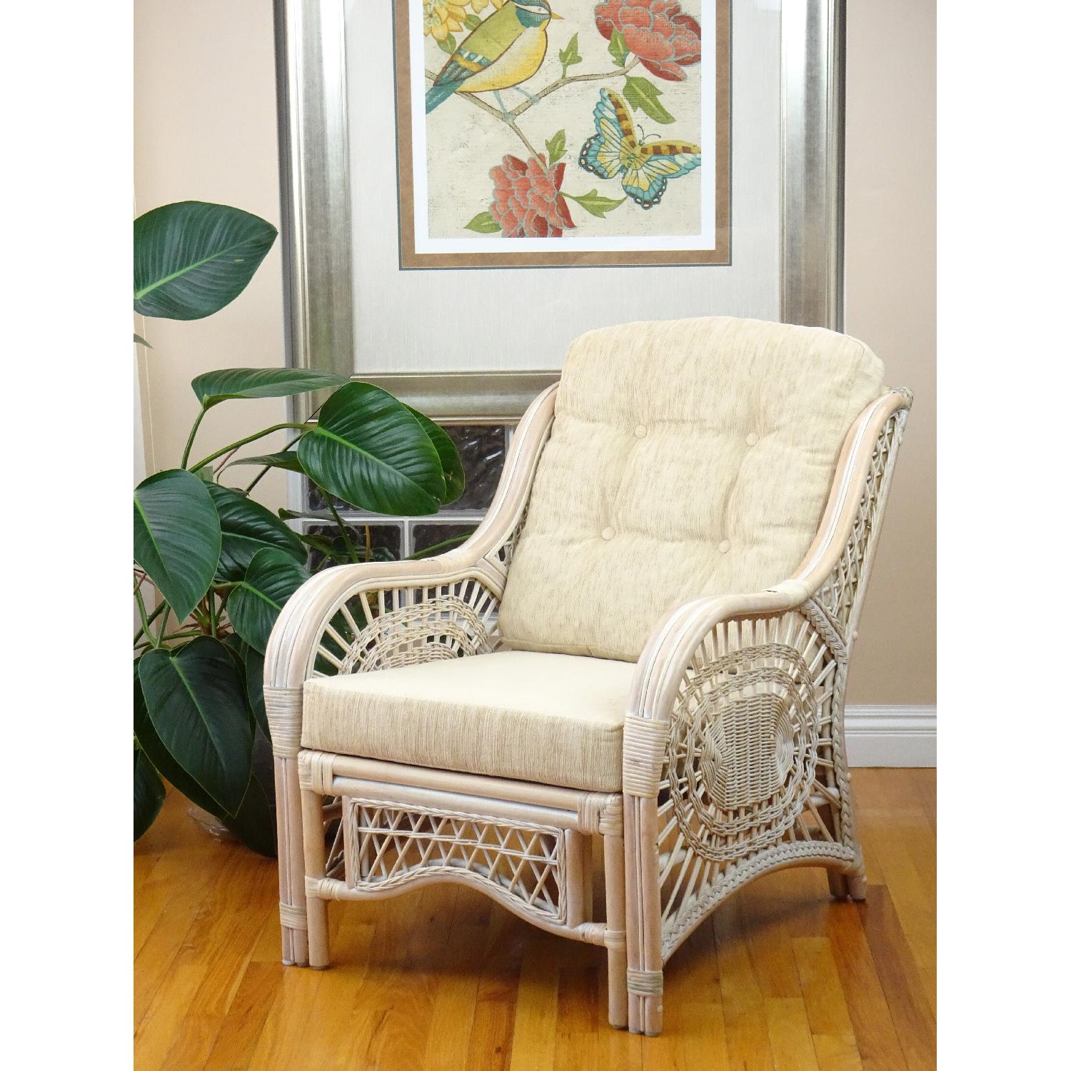 Malibu Rattan Wicker White Wash Lounge Armchair w/ Cushion - image-3