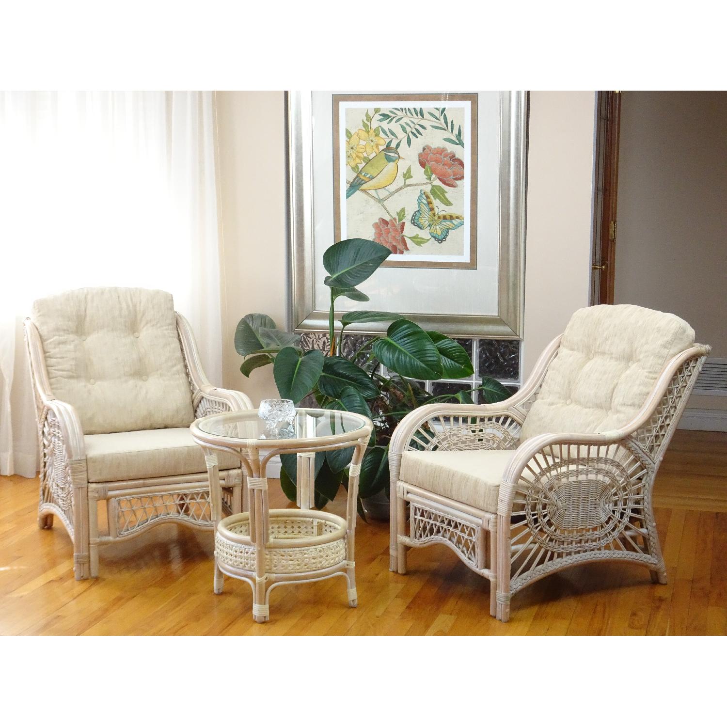 Malibu Rattan Wicker White Wash Lounge Armchair w/ Cushion - image-4