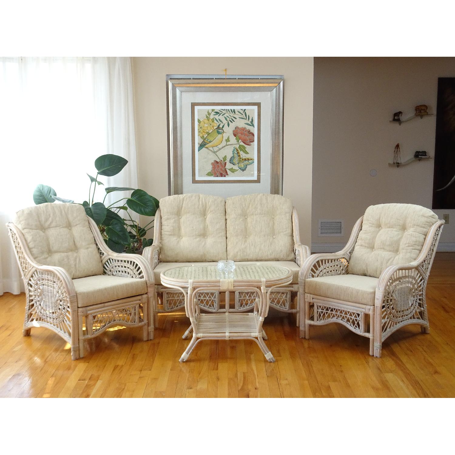 Malibu Rattan Wicker White Wash Lounge Armchair w/ Cushion - image-5