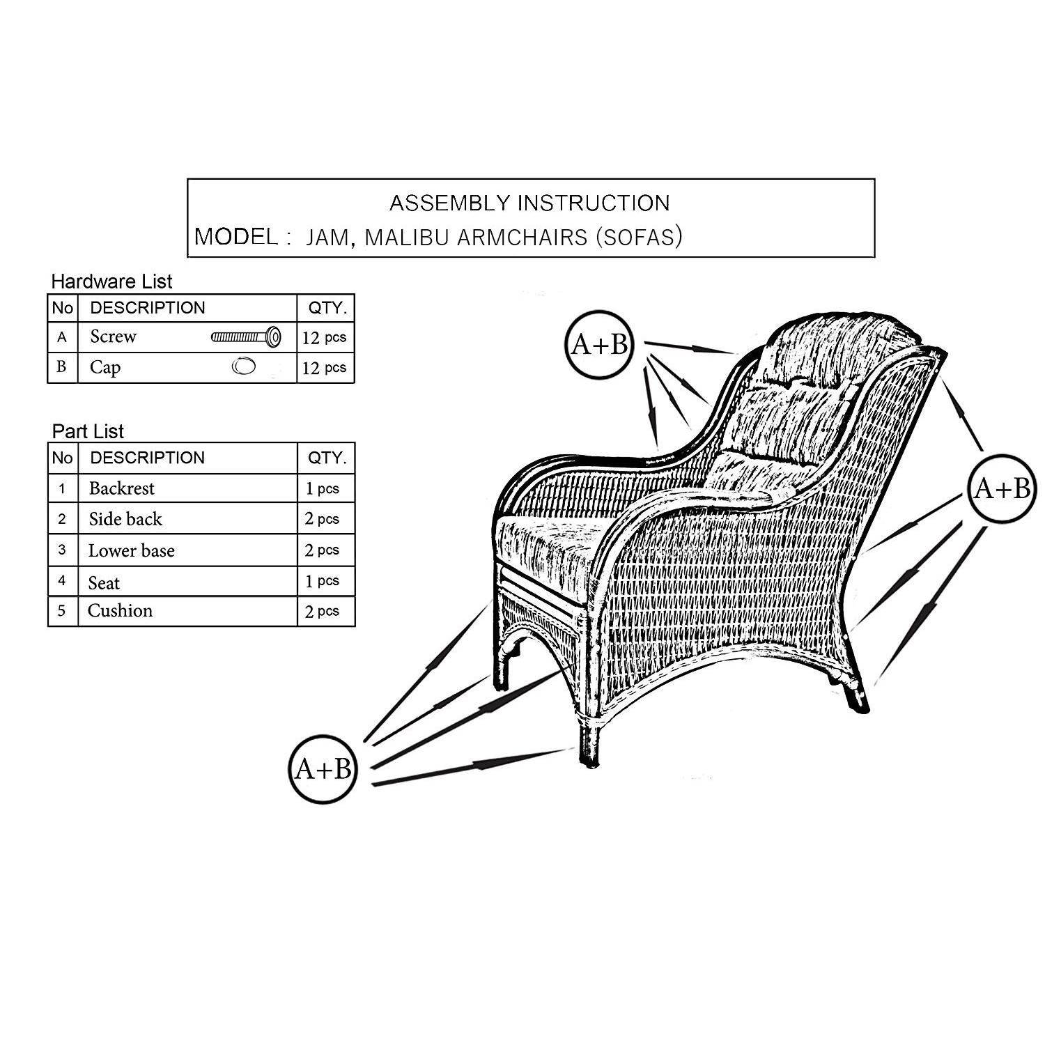 Malibu Rattan Wicker White Wash Lounge Armchair w/ Cushion - image-6